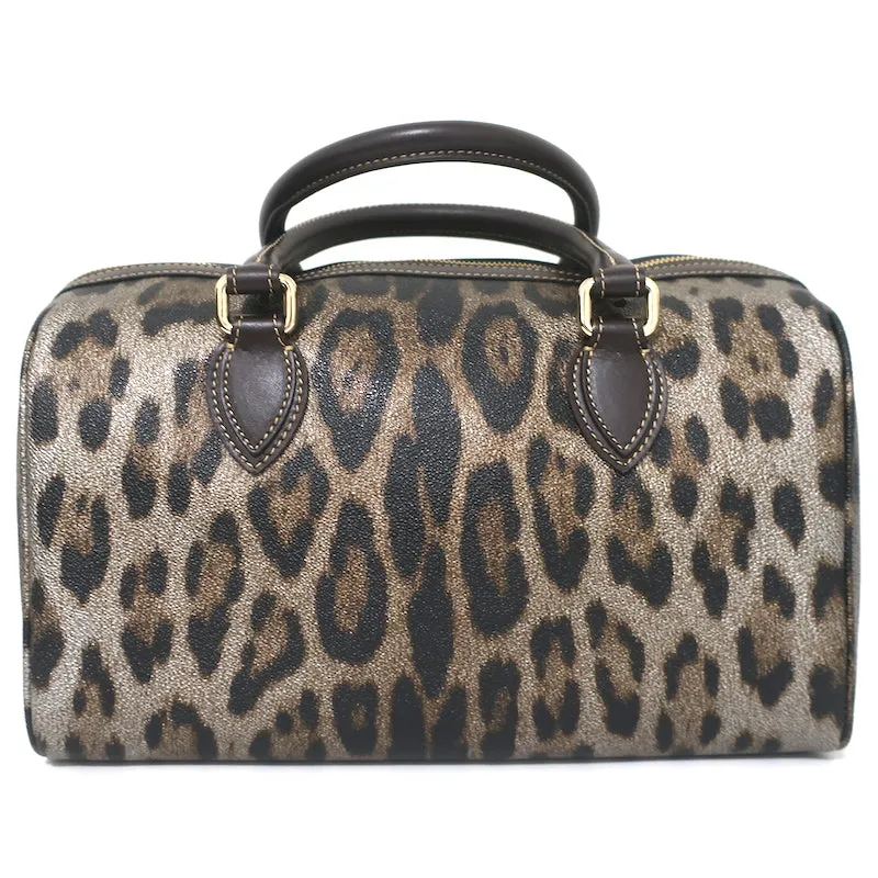 Roberto Cavalli Boston Bag Brown/Gold Metallic Leopard Print Coated Canvas NEW