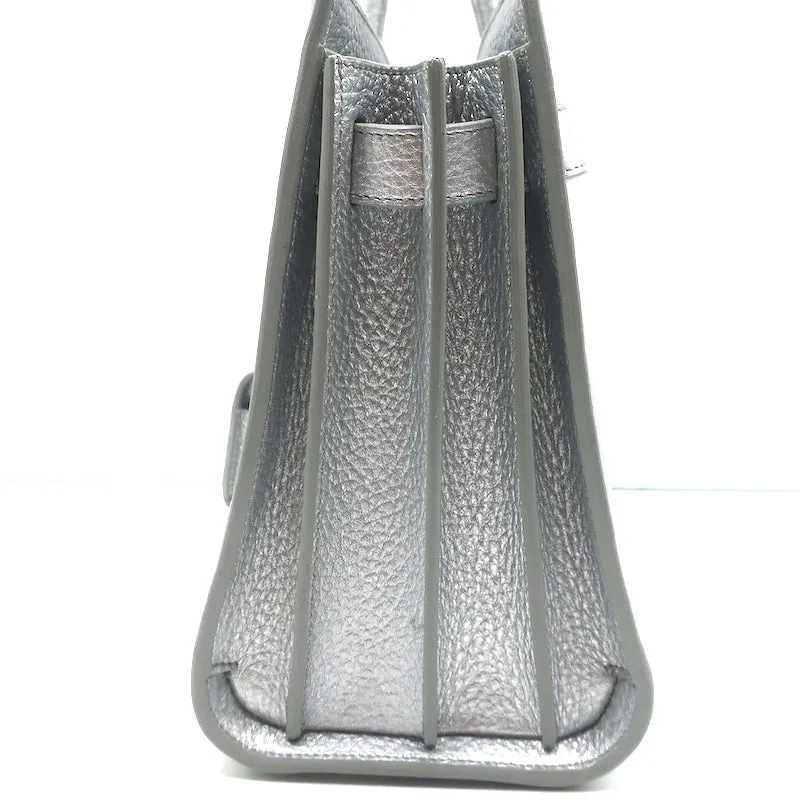 Saint Laurent Baby Sac De Jour Tote Silver Metallic Grained Leather Crossbody