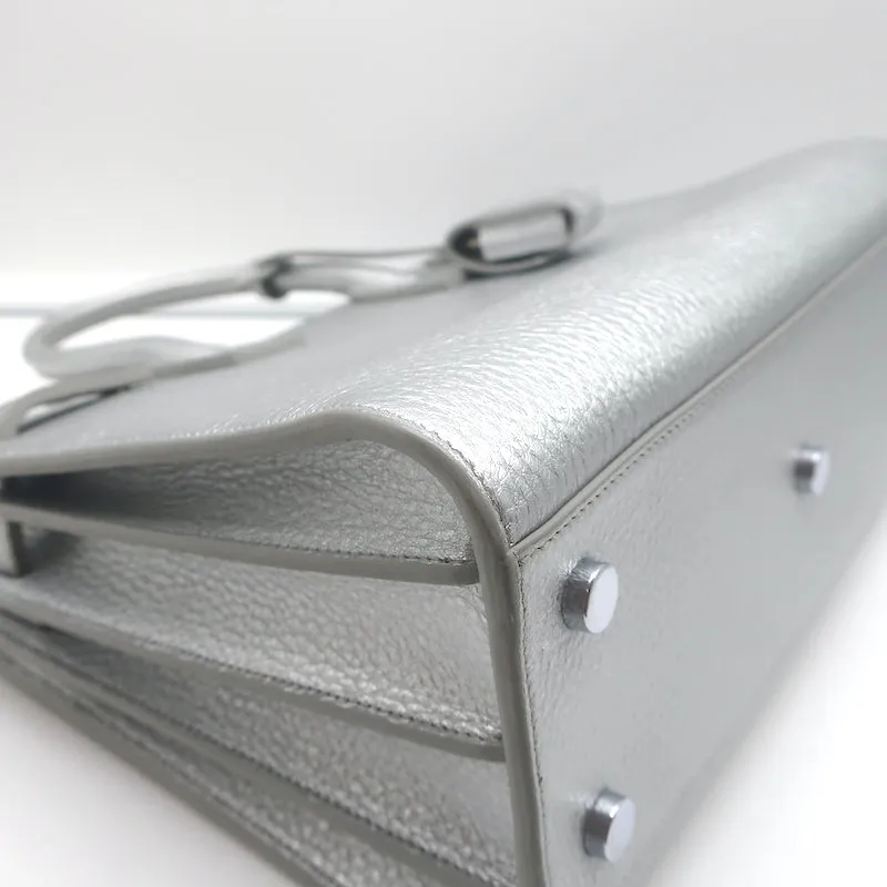 Saint Laurent Baby Sac De Jour Tote Silver Metallic Grained Leather Crossbody