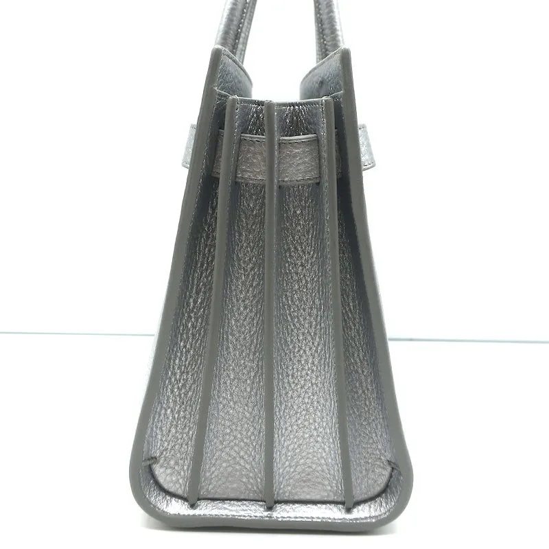 Saint Laurent Baby Sac De Jour Tote Silver Metallic Grained Leather Crossbody