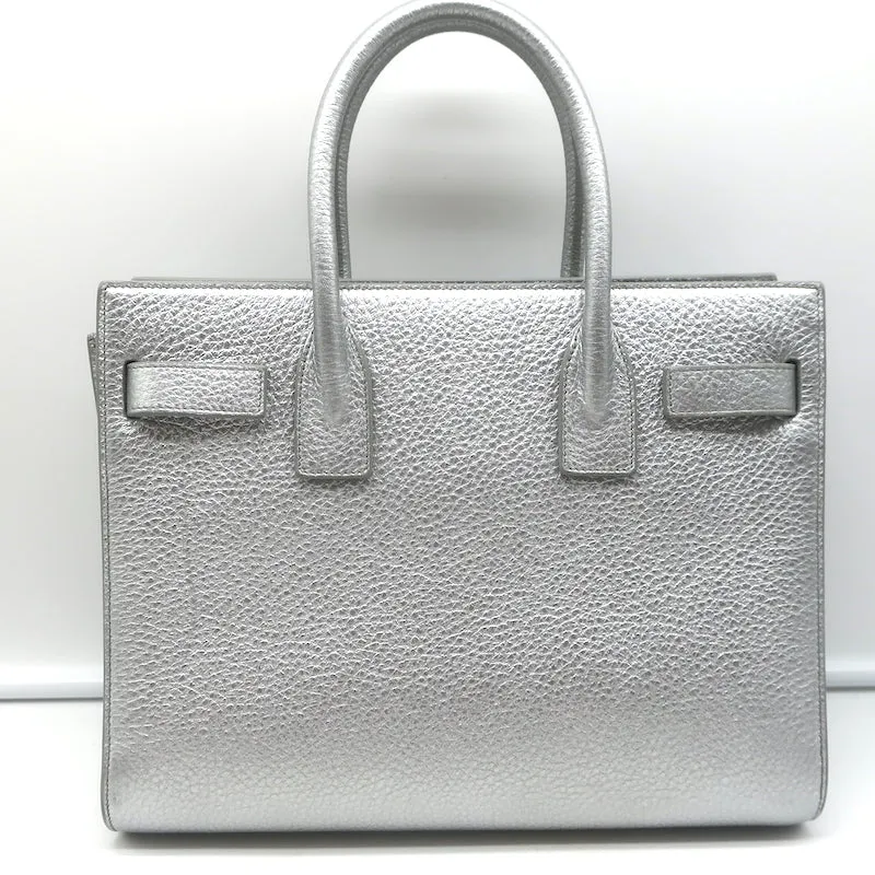 Saint Laurent Baby Sac De Jour Tote Silver Metallic Grained Leather Crossbody