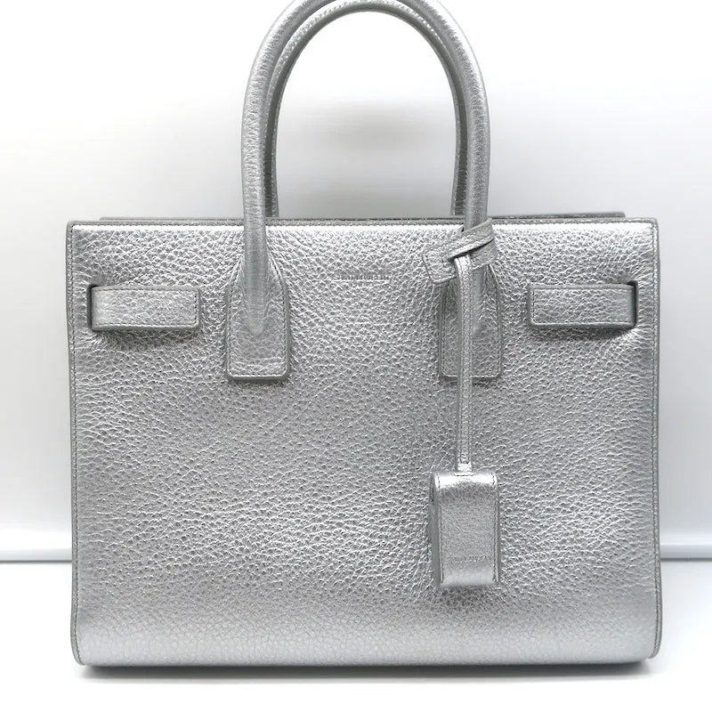 Saint Laurent Baby Sac De Jour Tote Silver Metallic Grained Leather Crossbody