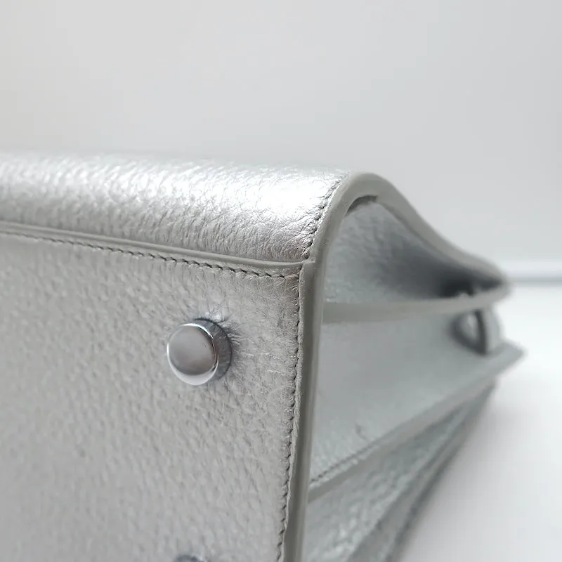 Saint Laurent Baby Sac De Jour Tote Silver Metallic Grained Leather Crossbody