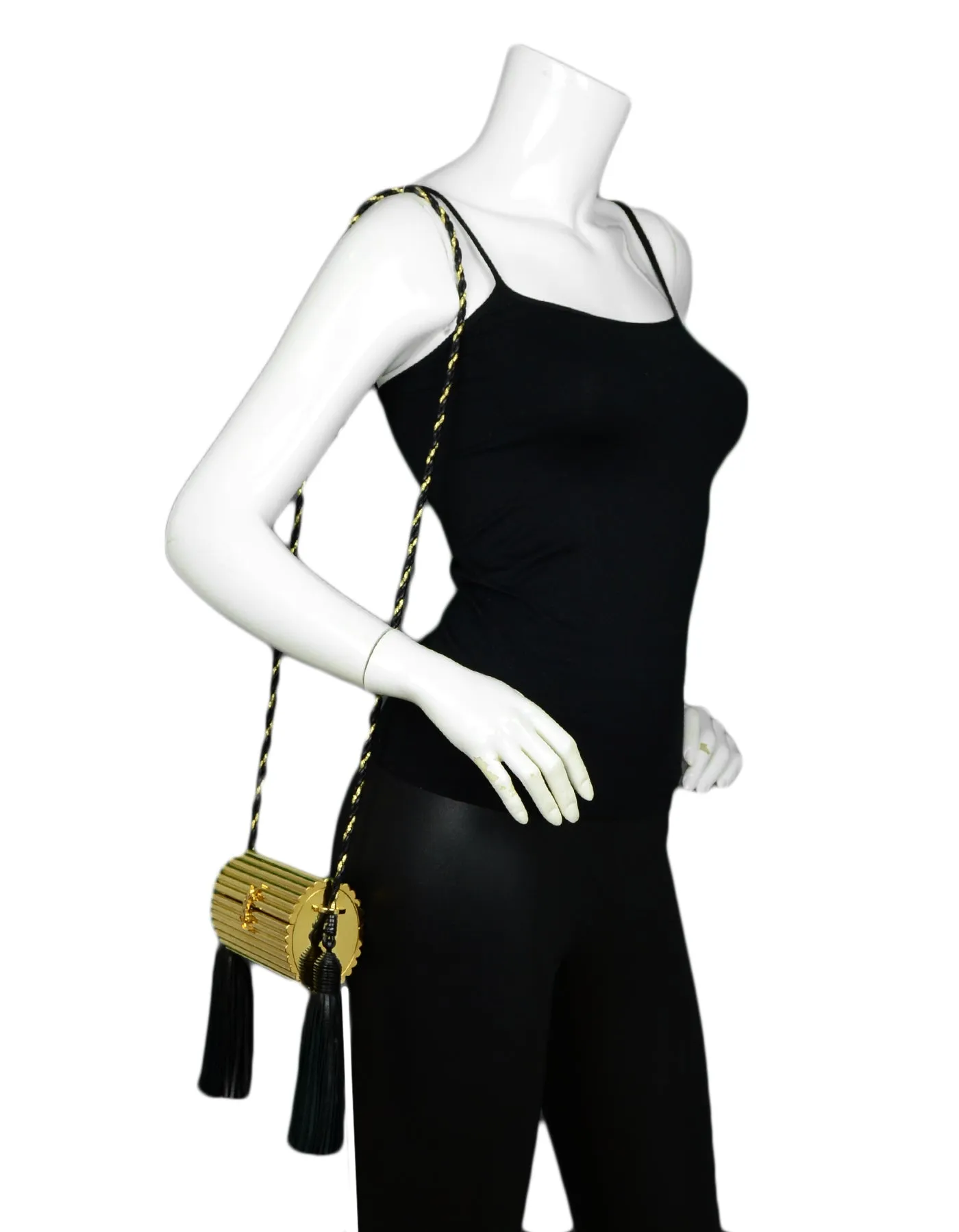 Saint Laurent Gold Plexiglass Opium Minaudiere w/ Leather Tassel