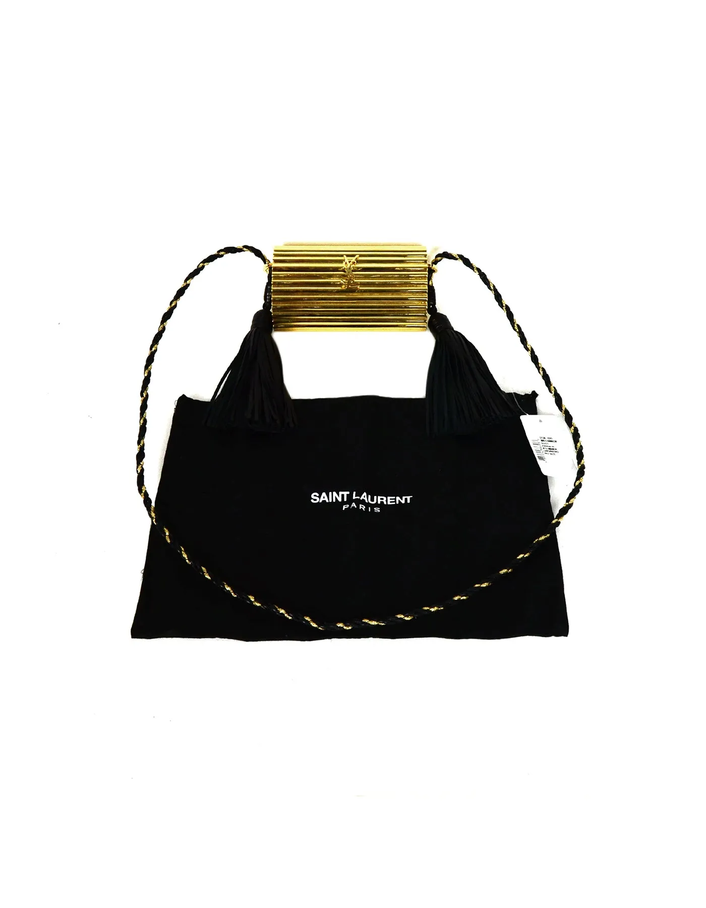 Saint Laurent Gold Plexiglass Opium Minaudiere w/ Leather Tassel