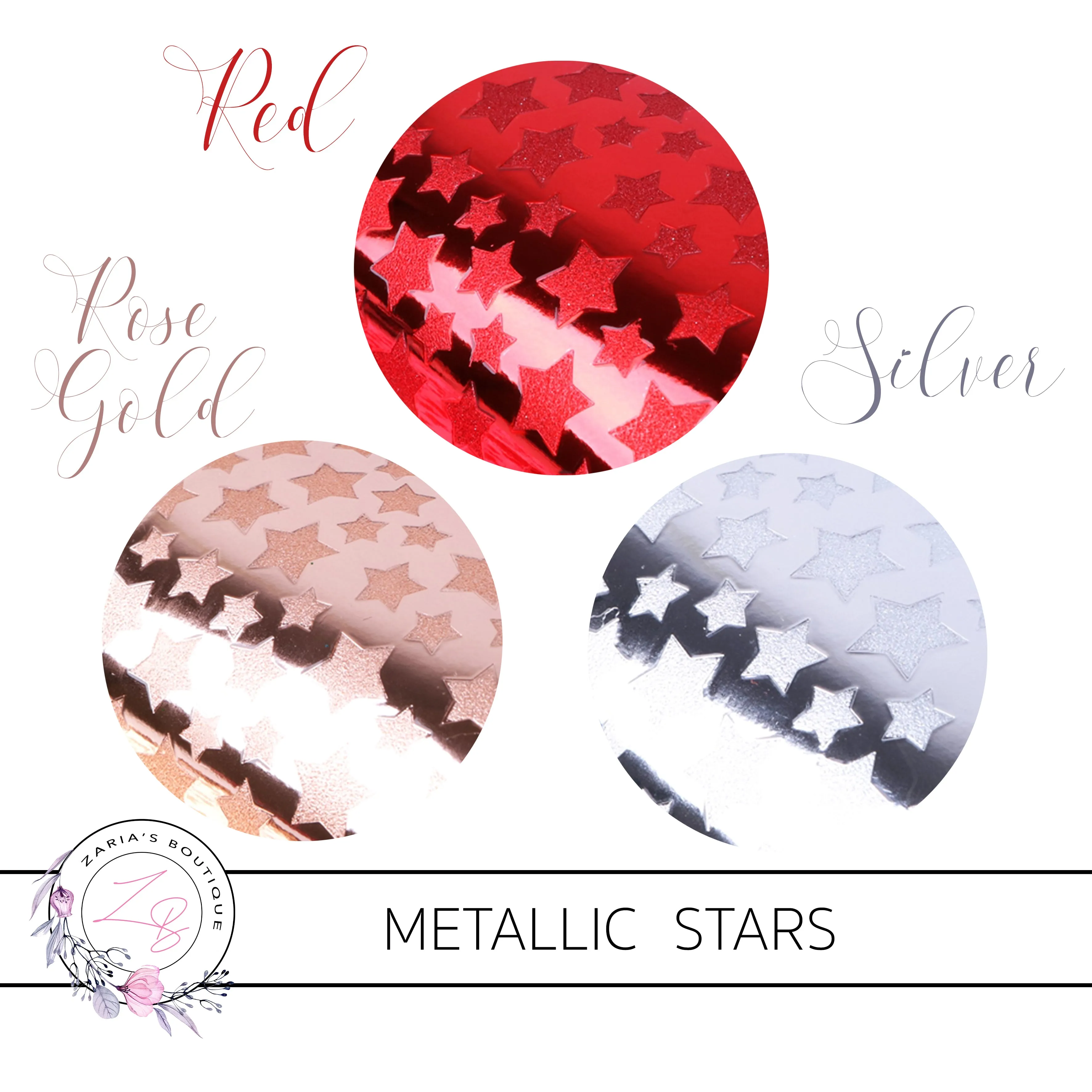 SALE Metallic Stars ~ Faux Leather ~ Red, Rose Gold & Silver
