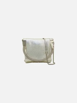 SALVATORE FERRAGAMO Framy Metallic Silver Clutch
