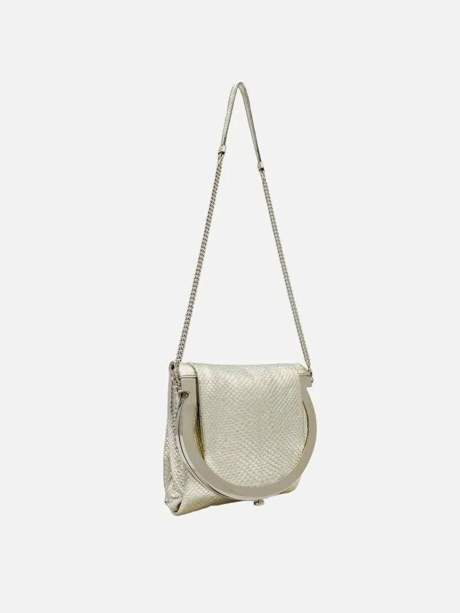 SALVATORE FERRAGAMO Framy Metallic Silver Clutch