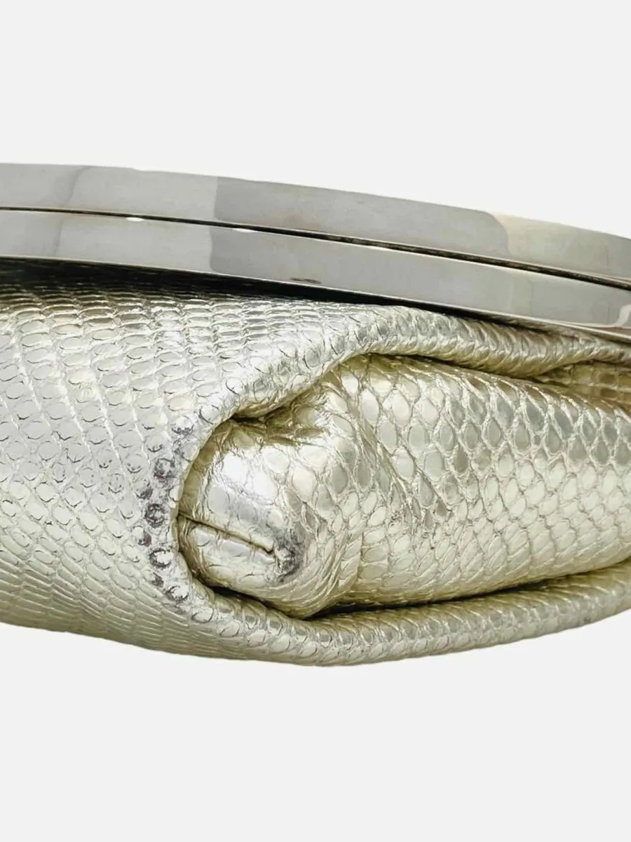 SALVATORE FERRAGAMO Framy Metallic Silver Clutch