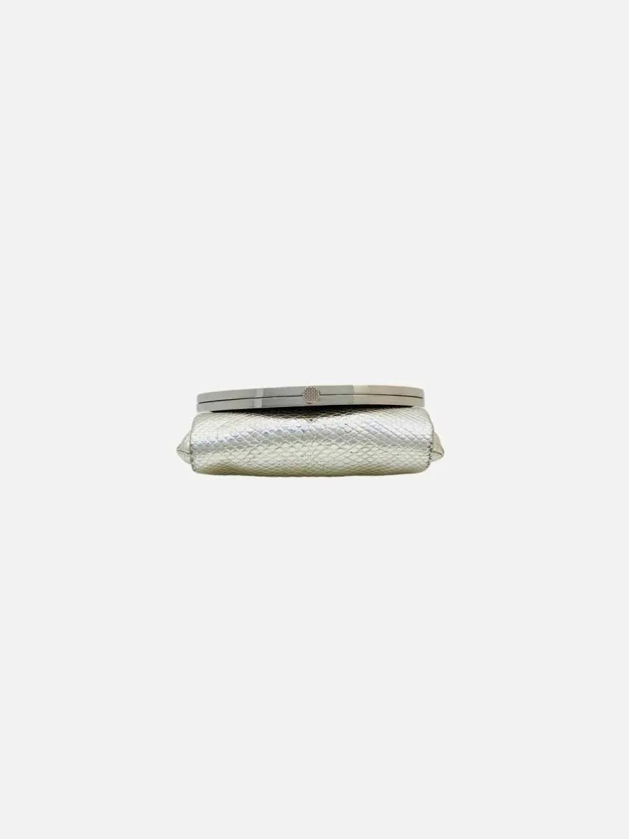 SALVATORE FERRAGAMO Framy Metallic Silver Clutch