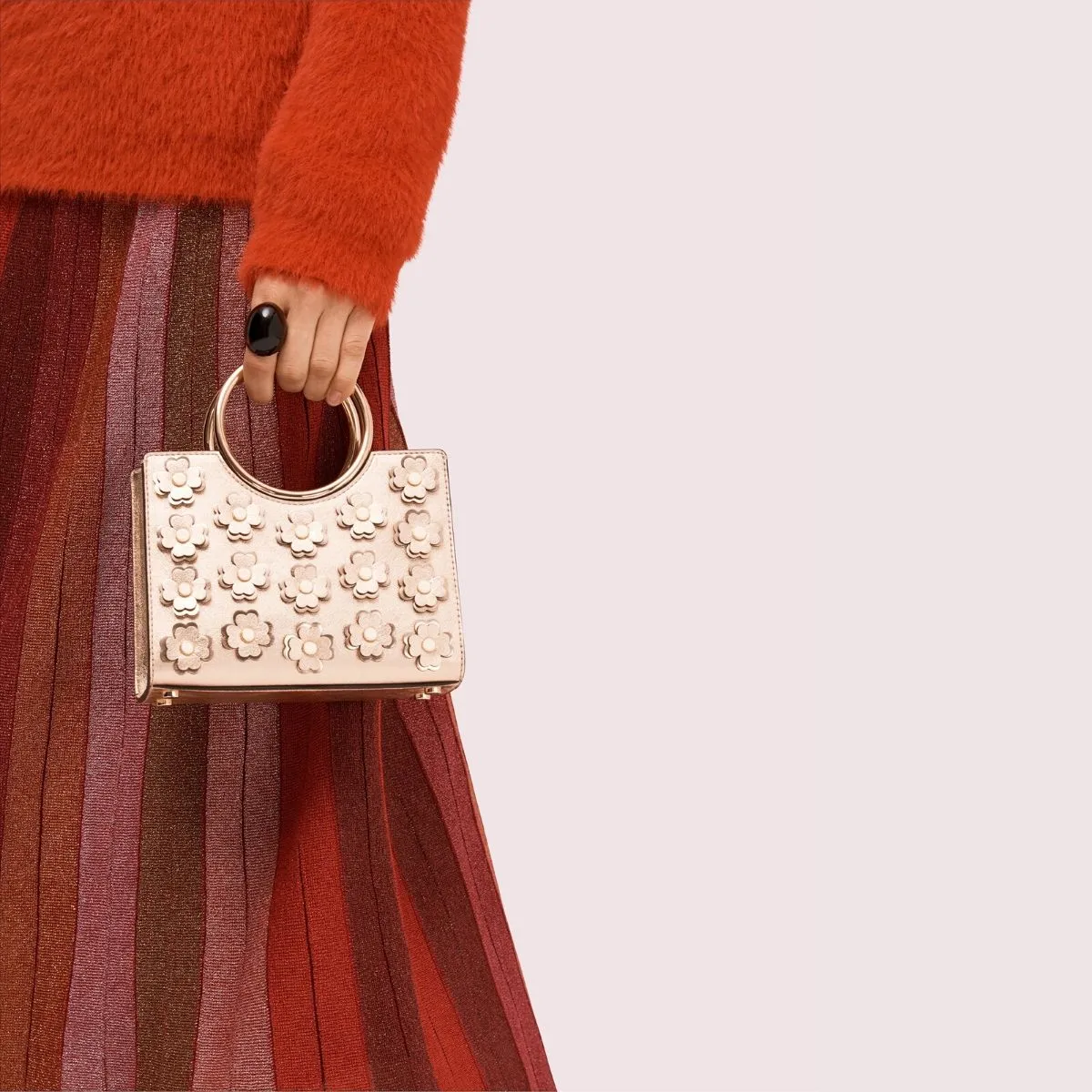 Sam Flower Appliqués Bracelet Metallic Mini Satchel Bag