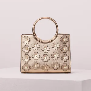 Sam Flower Appliqués Bracelet Metallic Mini Satchel Bag