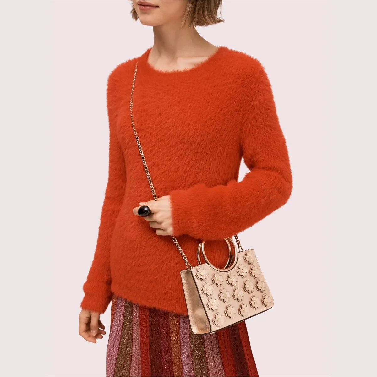 Sam Flower Appliqués Bracelet Metallic Mini Satchel Bag