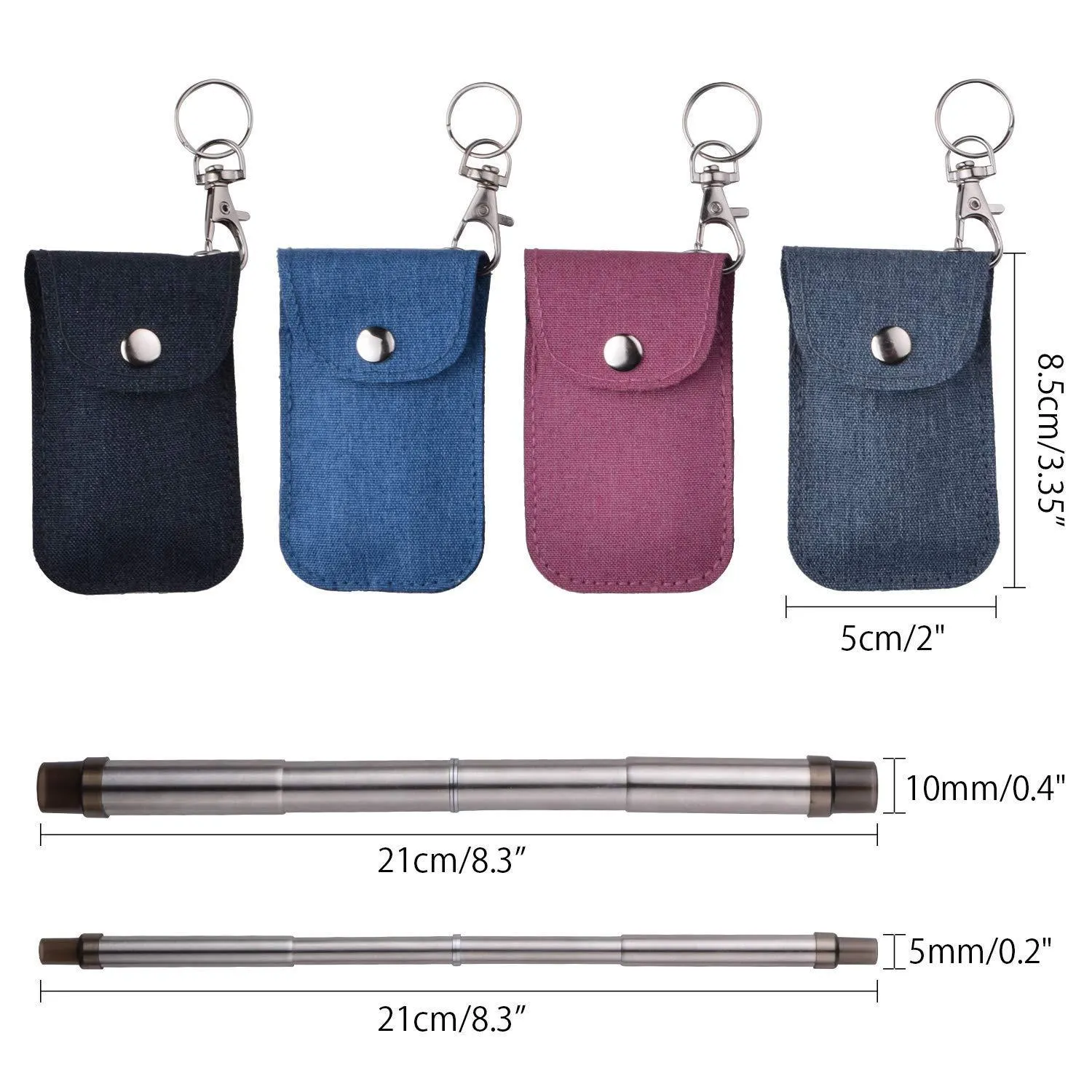 SAVORLIVING Reusable Stainless Steel Straws Portable 8.3inch Drinking Straws Collaspible Straws with Keychain Pouch and Cleaning Brush (Blue, Large)