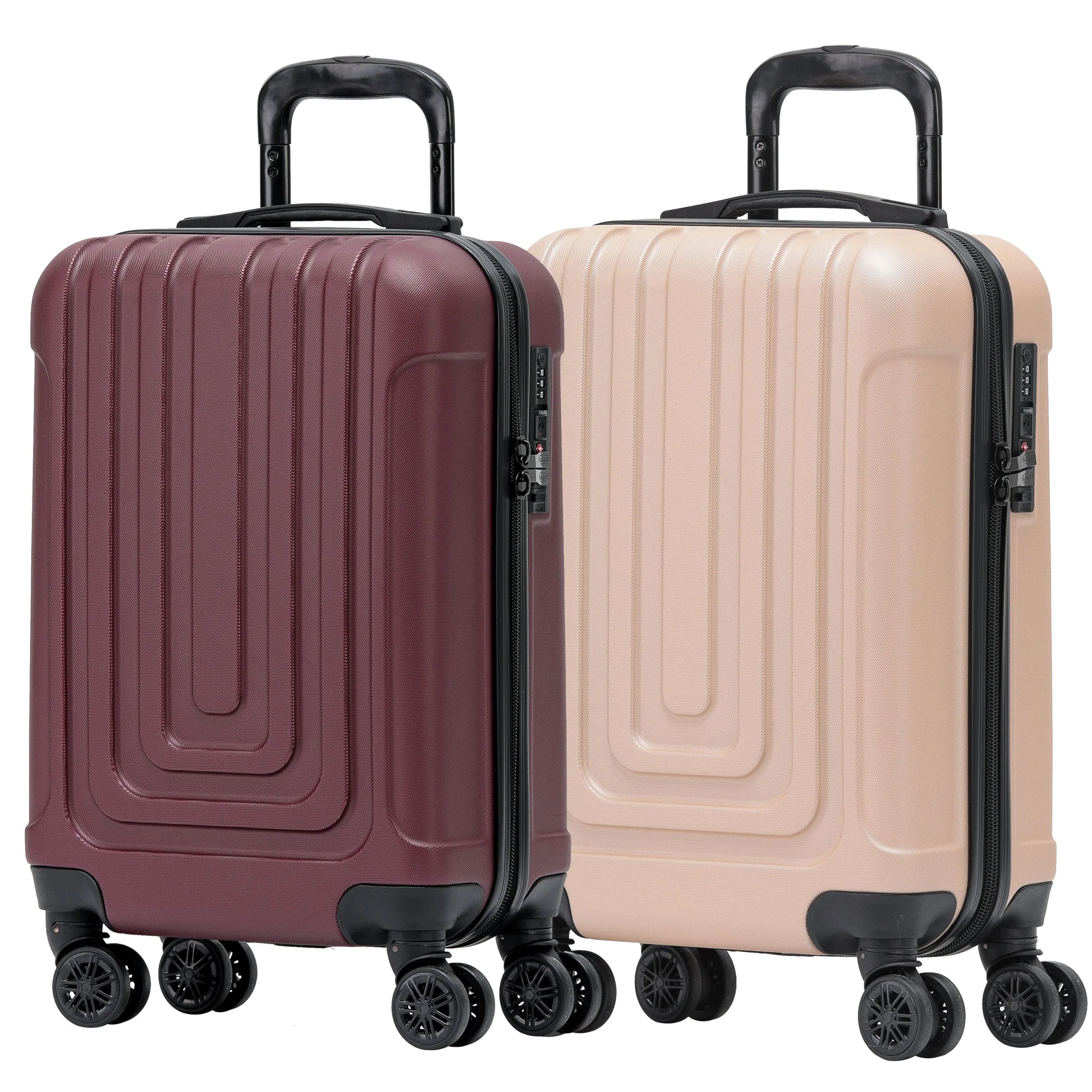 Set of 2 Lightweight Carry On Suitcase TSA USB Port 8 Wheels easyJet Approved