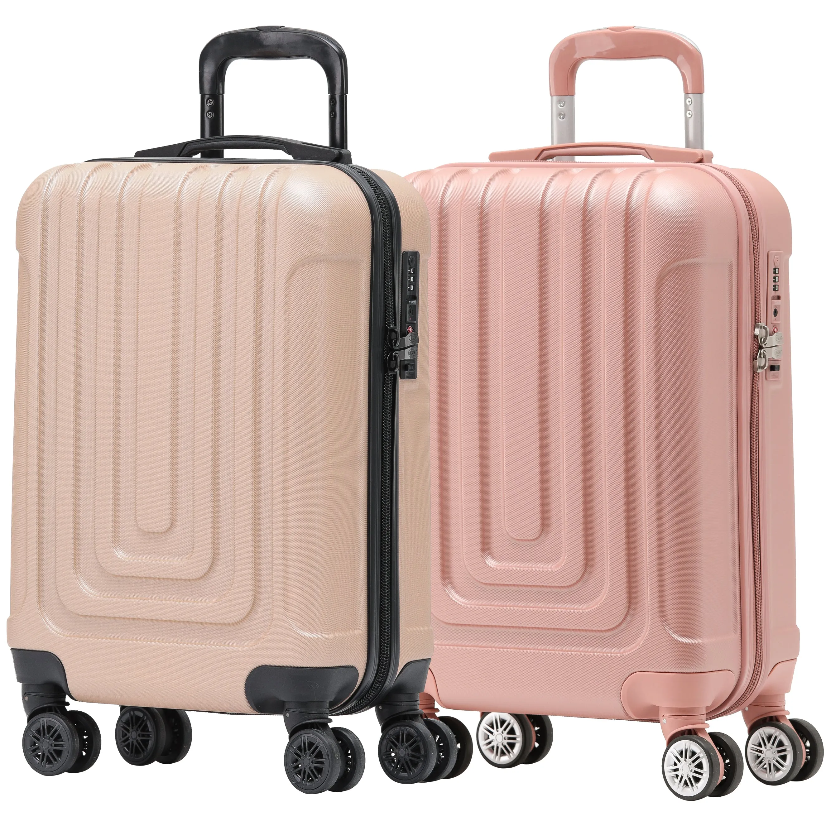Set of 2 Lightweight Carry On Suitcase TSA USB Port 8 Wheels easyJet Approved