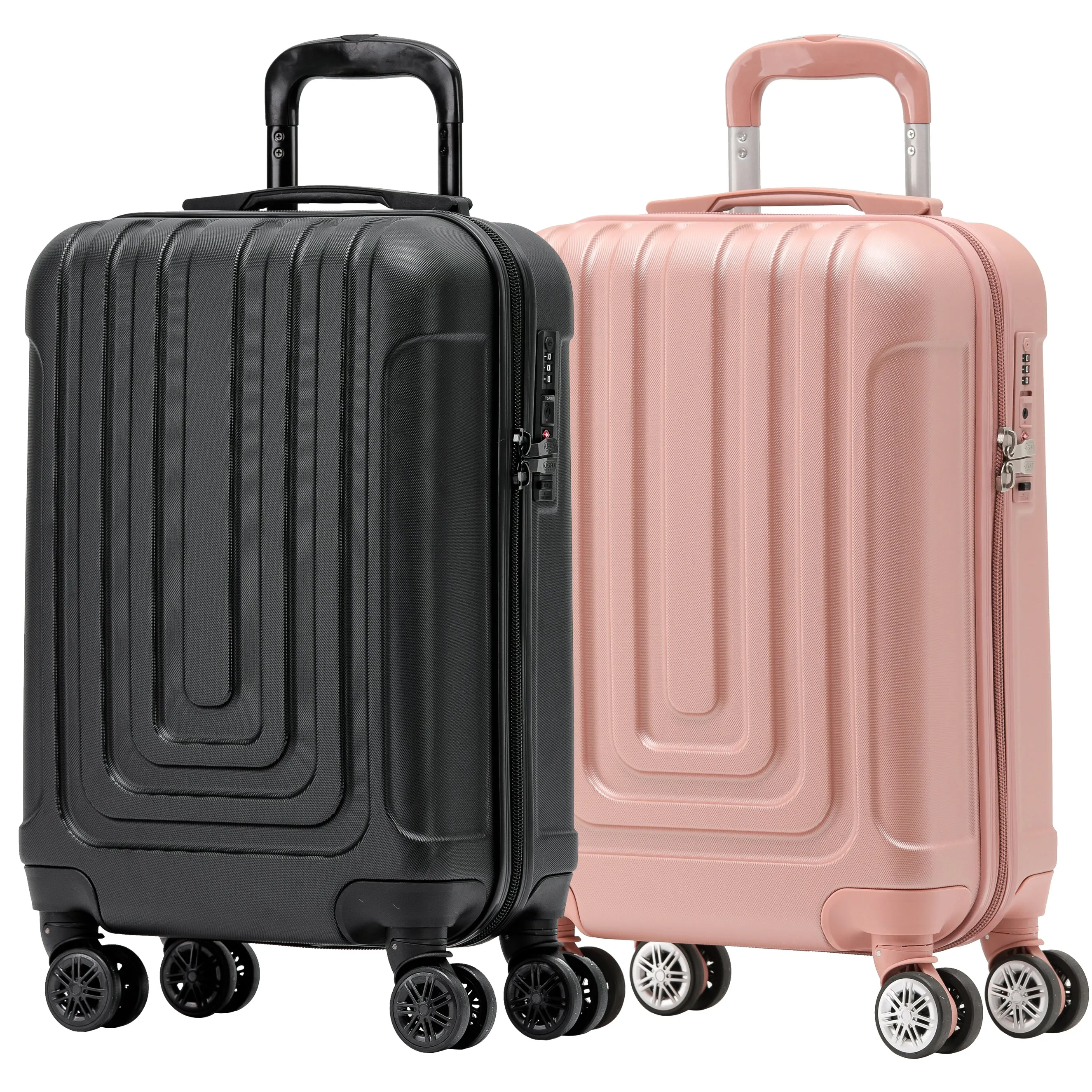 Set of 2 Lightweight Carry On Suitcase TSA USB Port 8 Wheels easyJet Approved