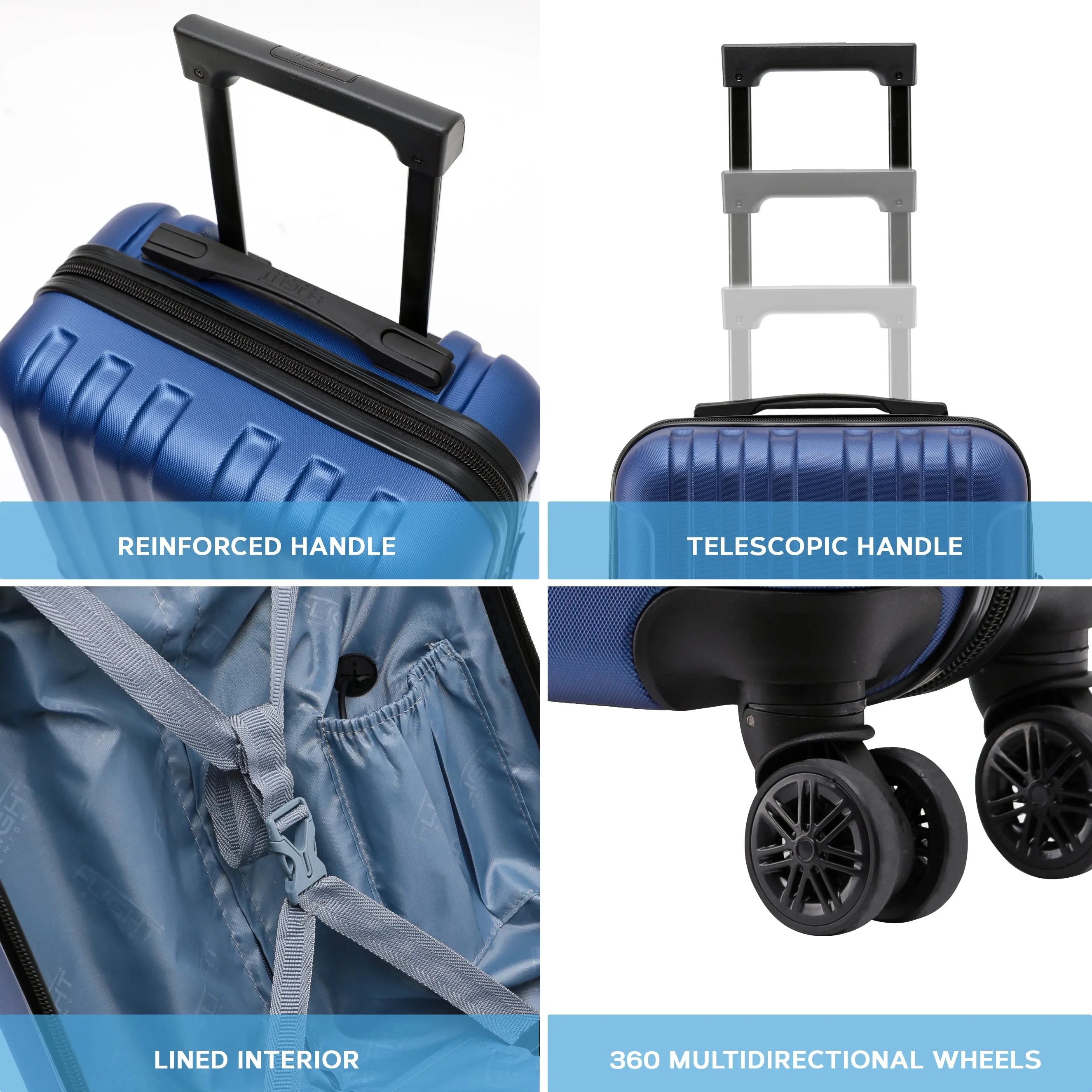 Set of 2 Lightweight Carry On Suitcase TSA USB Port 8 Wheels easyJet Approved