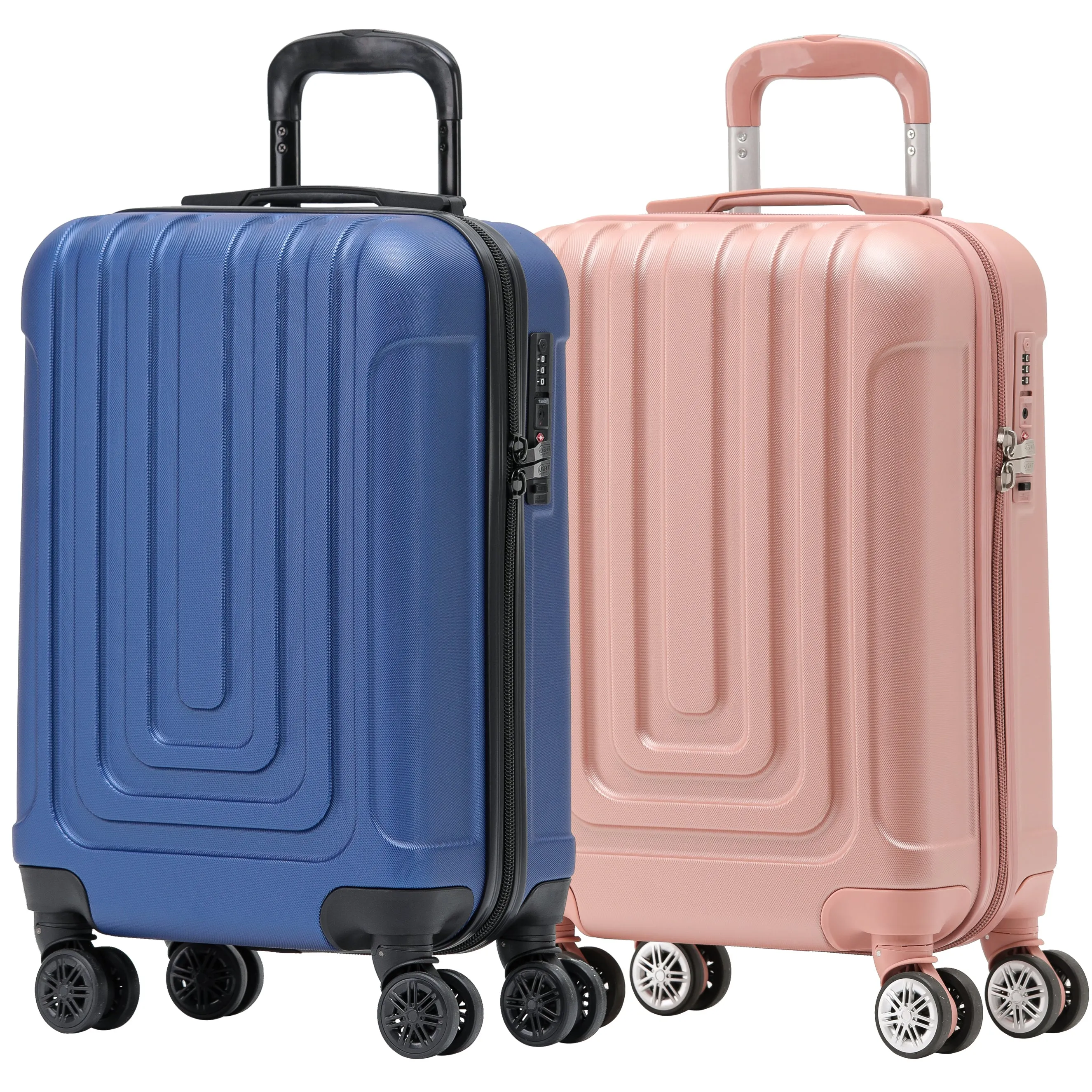 Set of 2 Lightweight Carry On Suitcase TSA USB Port 8 Wheels easyJet Approved