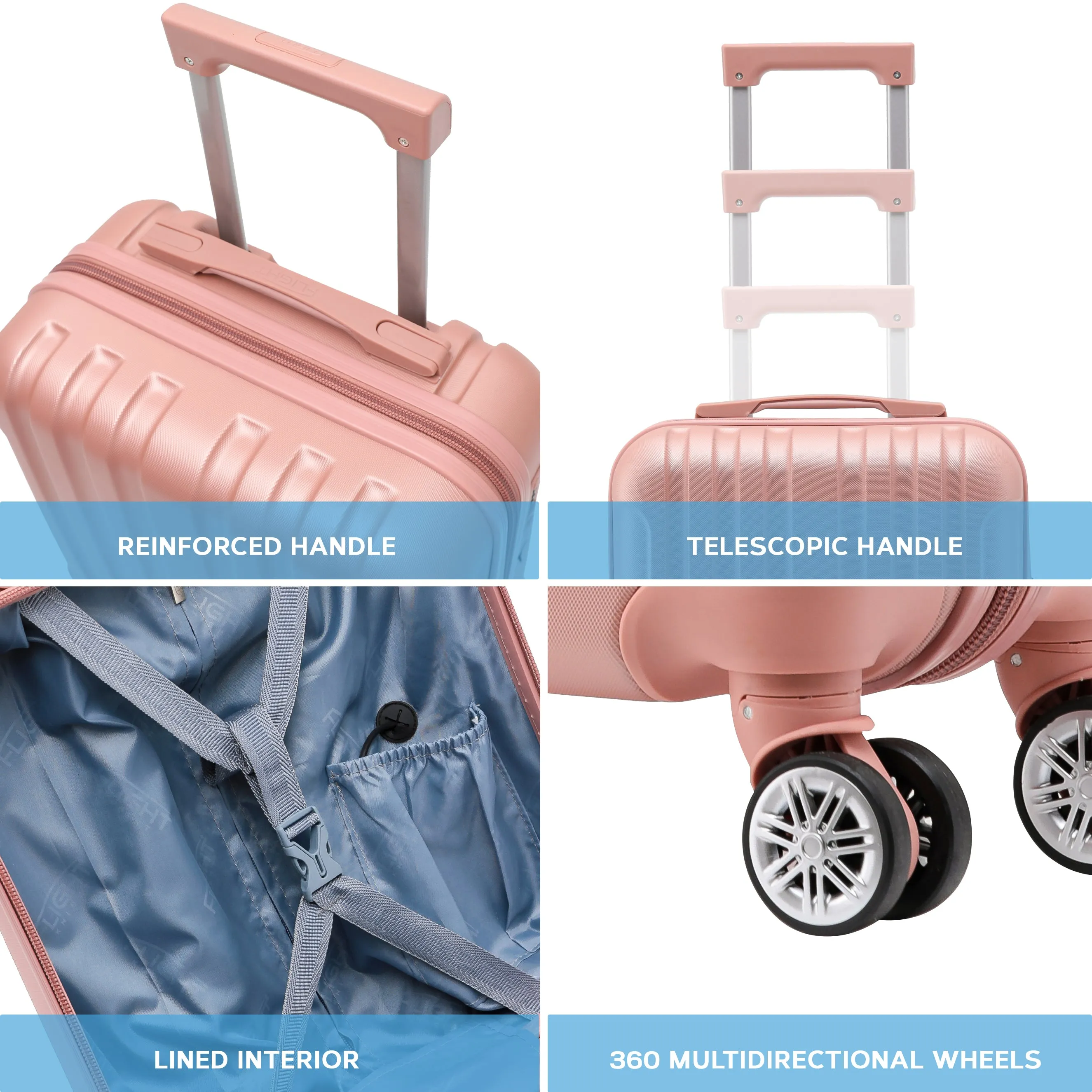 Set of 2 Lightweight Carry On Suitcase TSA USB Port 8 Wheels easyJet Approved