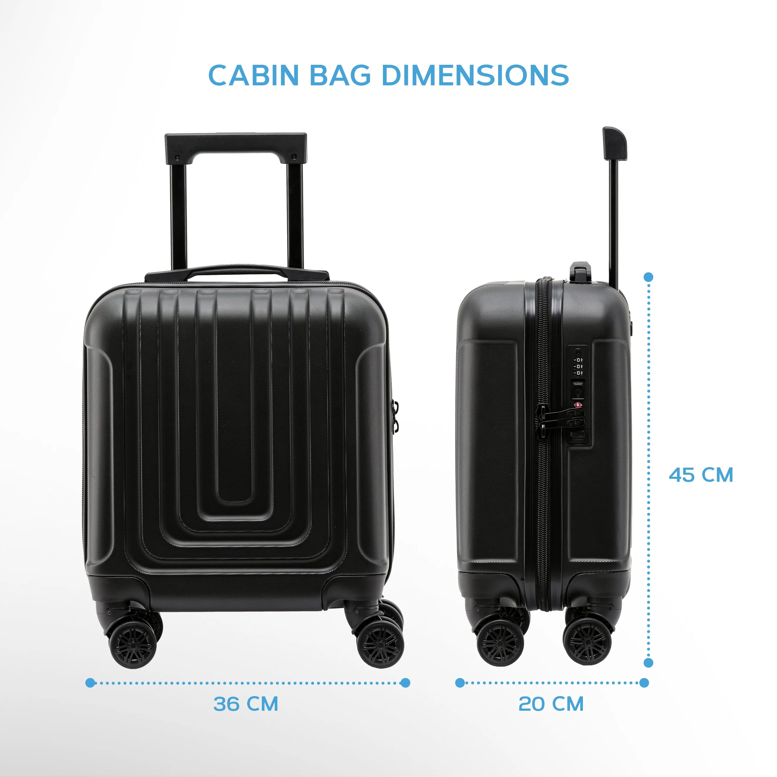 Set of 2 Lightweight Carry On Suitcase TSA USB Port 8 Wheels easyJet Approved