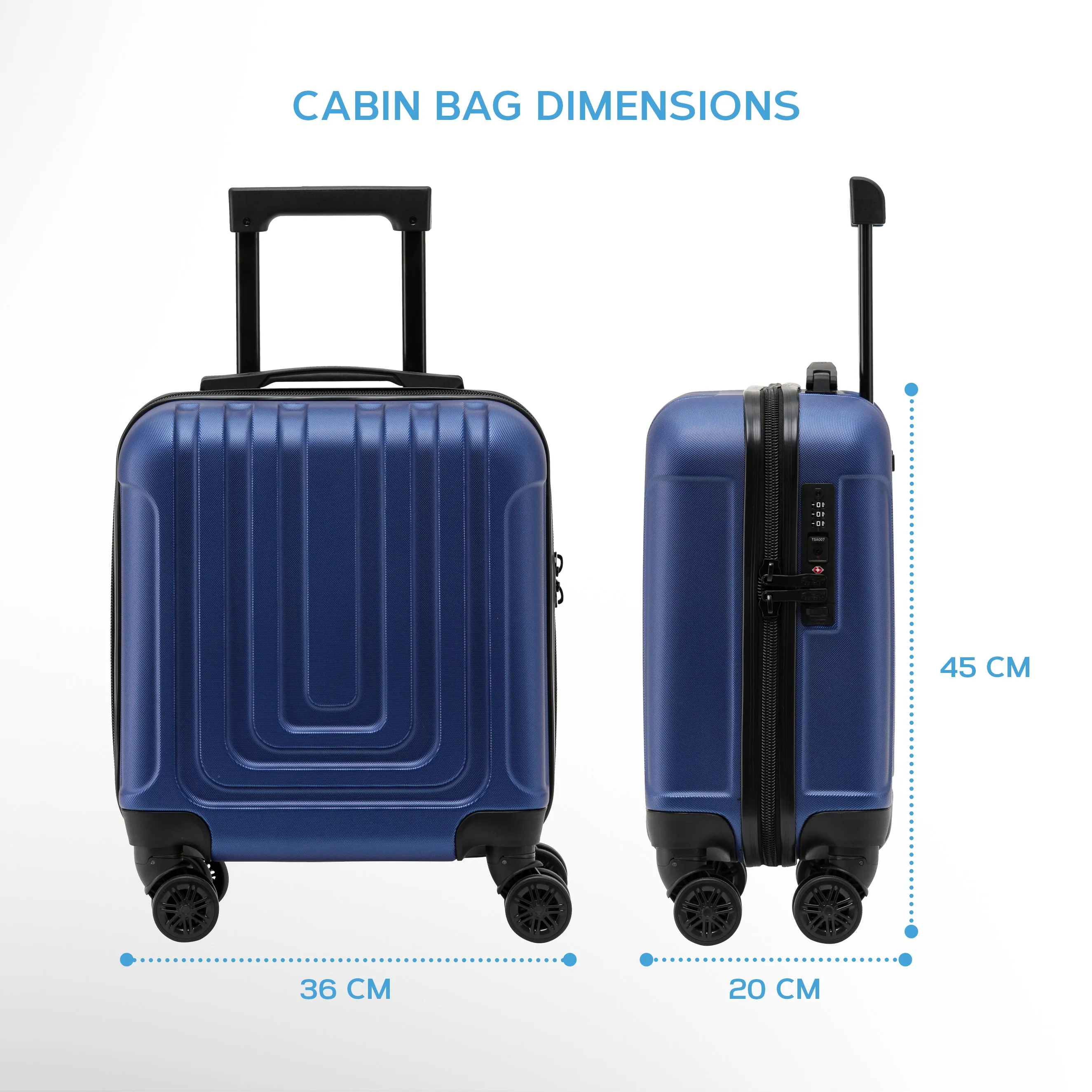 Set of 2 Lightweight Carry On Suitcase TSA USB Port 8 Wheels easyJet Approved