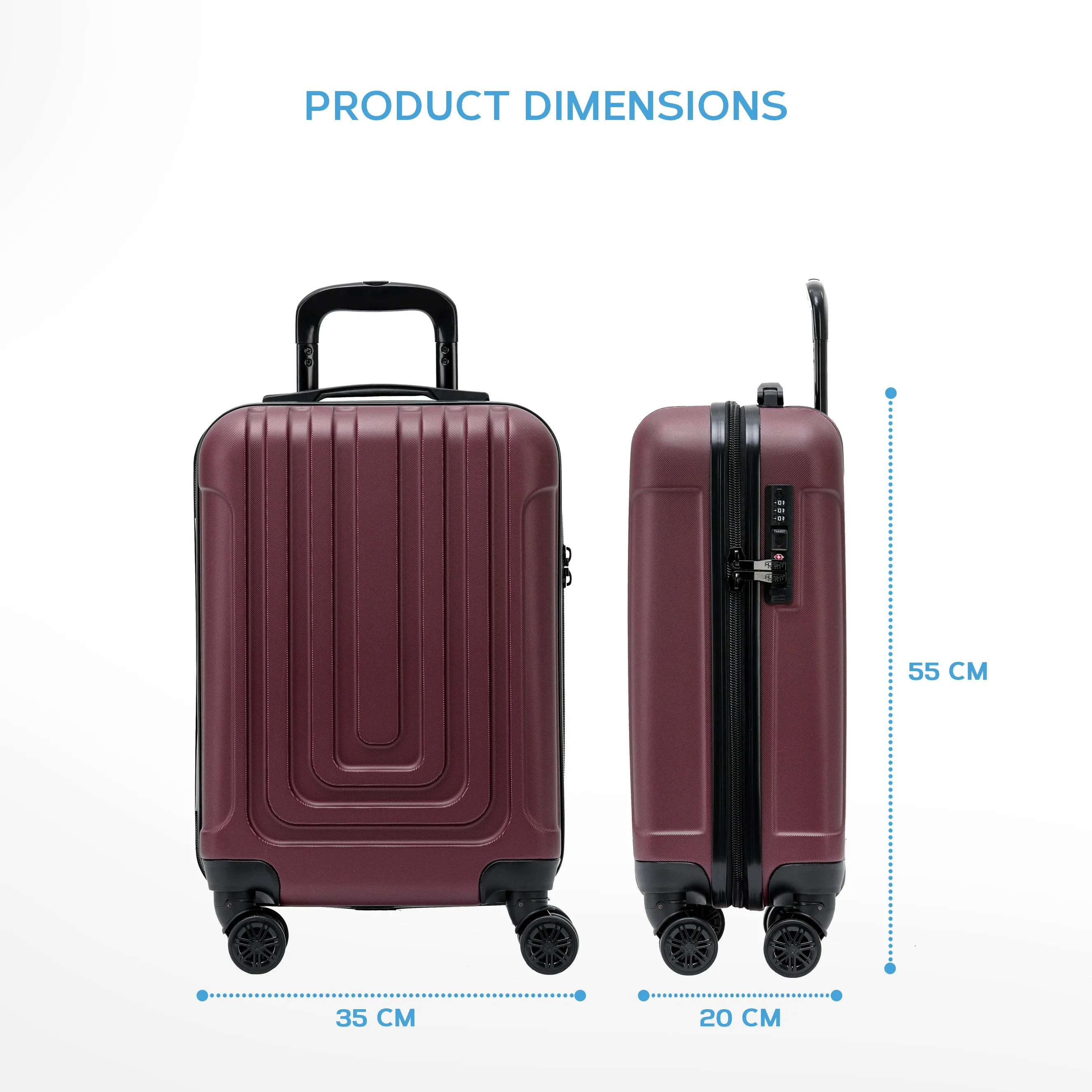 Set of 2 Lightweight Carry On Suitcase TSA USB Port 8 Wheels easyJet Approved