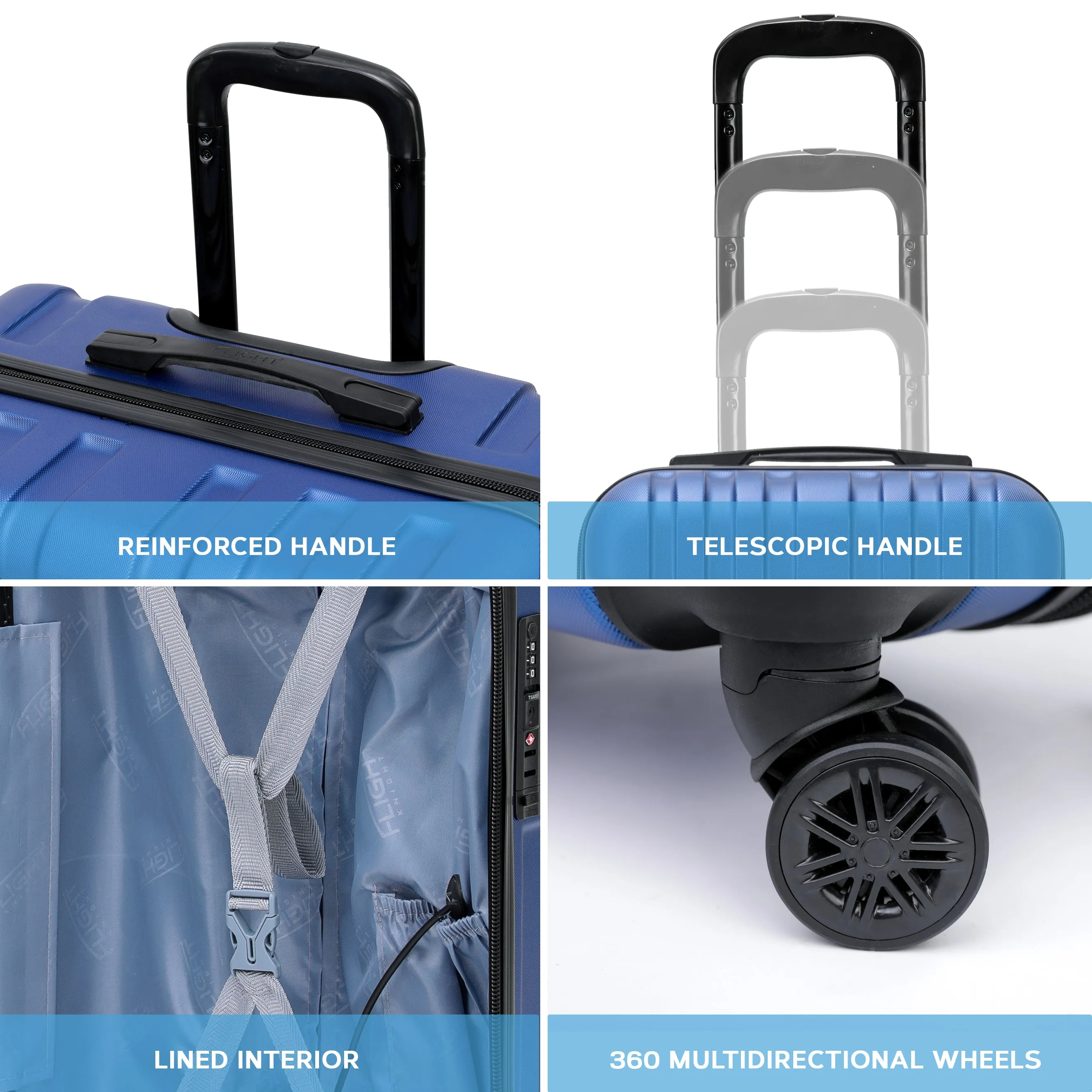 Set of 2 Lightweight Carry On Suitcase TSA USB Port 8 Wheels easyJet Approved
