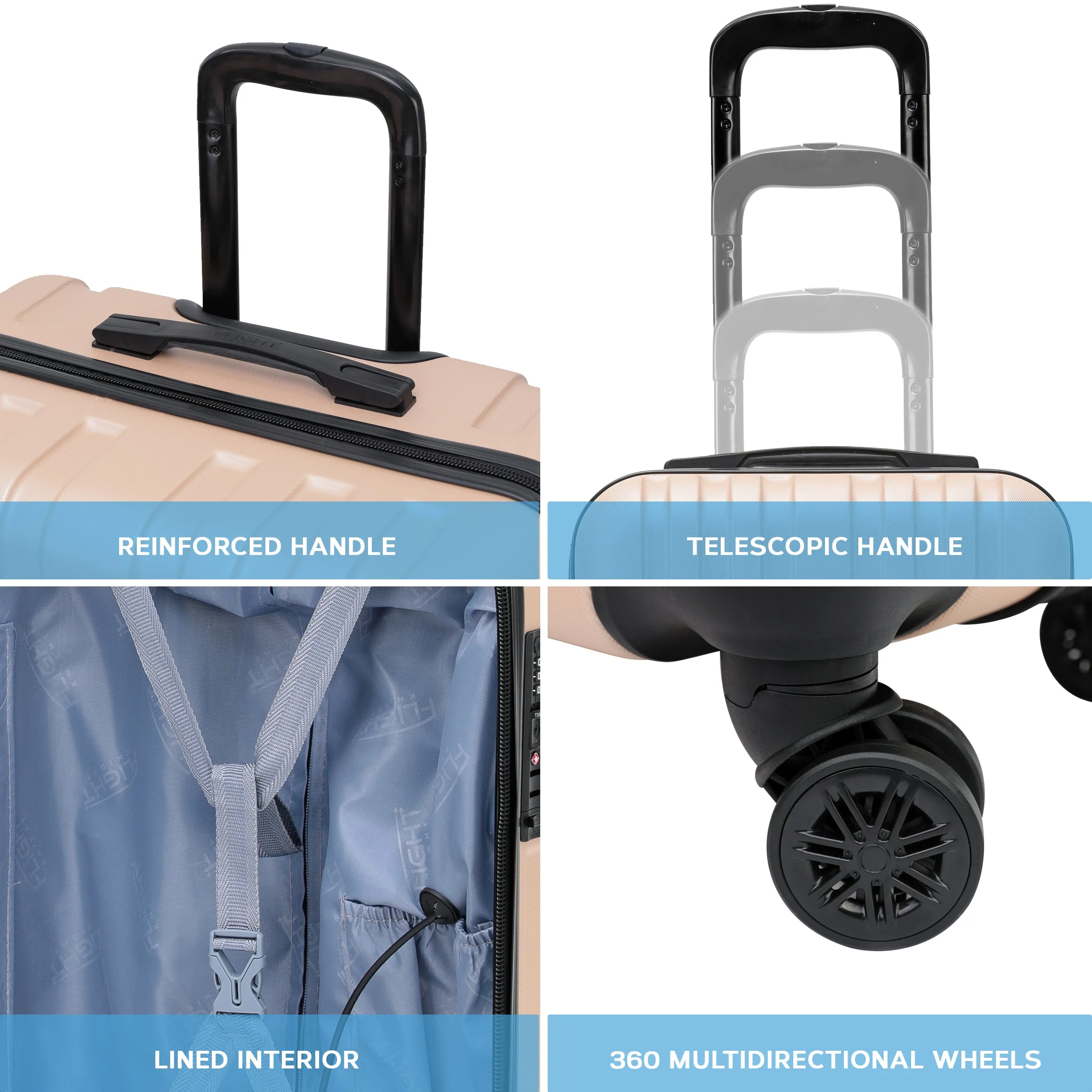Set of 2 Lightweight Carry On Suitcase TSA USB Port 8 Wheels easyJet Approved