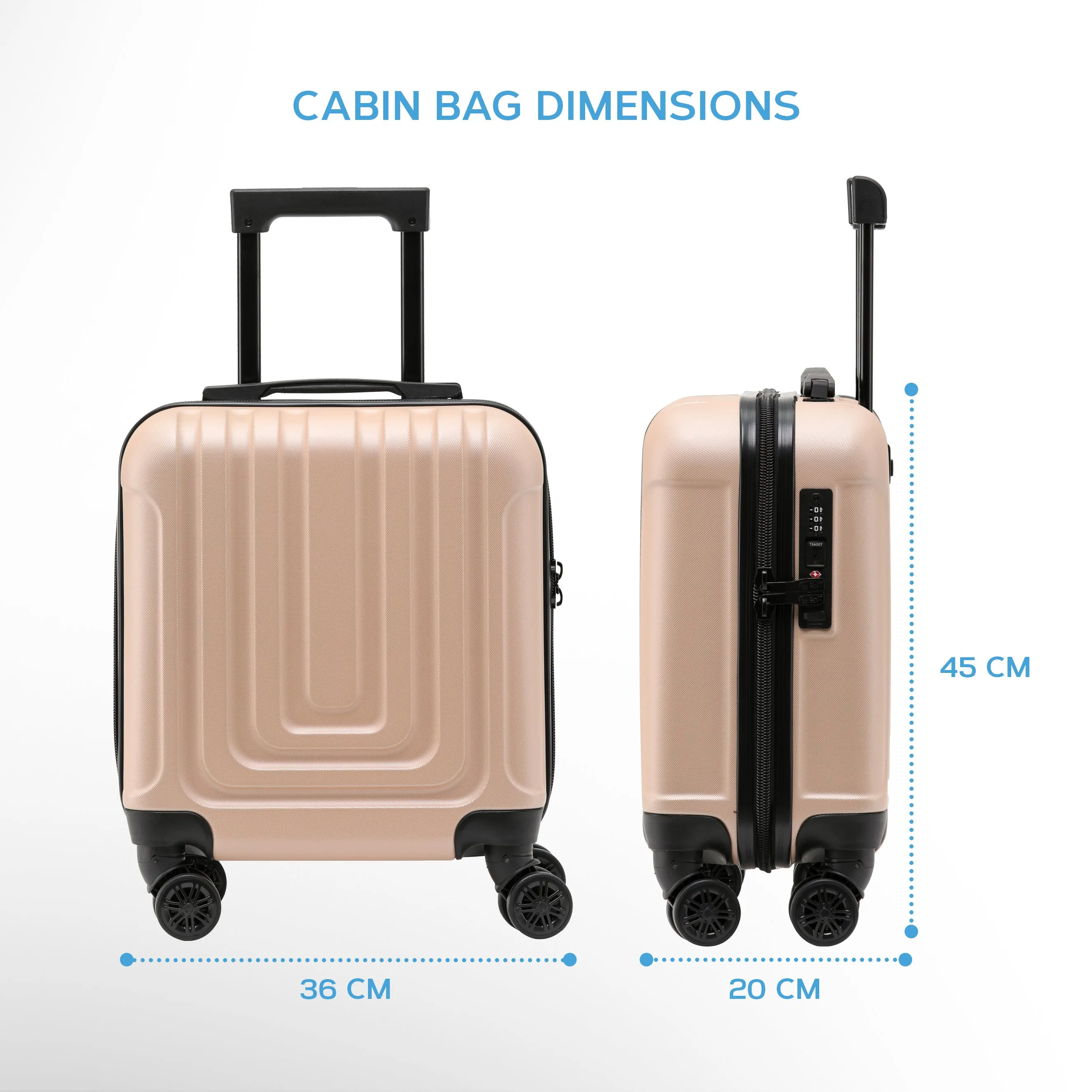 Set of 2 Lightweight Carry On Suitcase TSA USB Port 8 Wheels easyJet Approved
