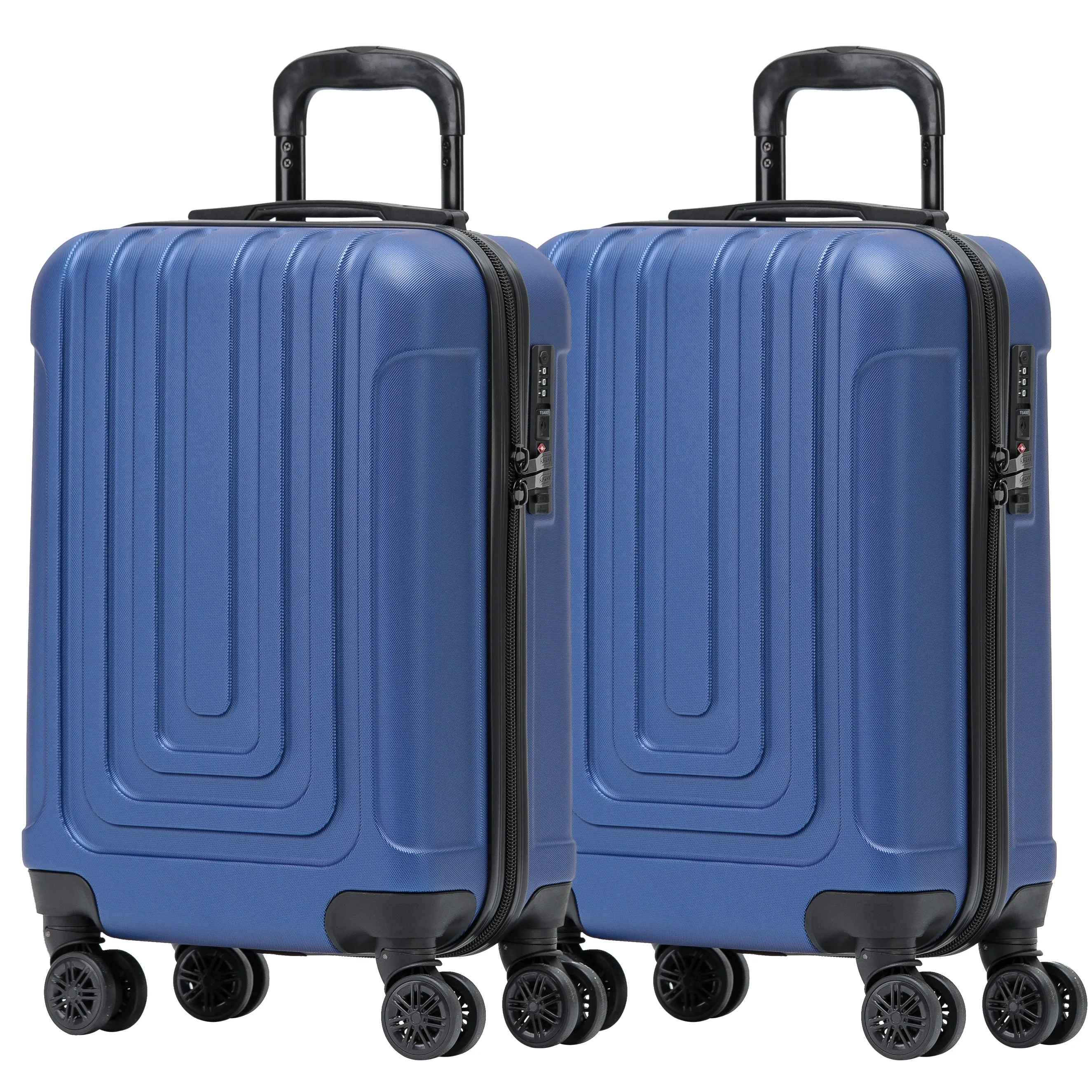 Set of 2 Lightweight Carry On Suitcase TSA USB Port 8 Wheels easyJet Approved
