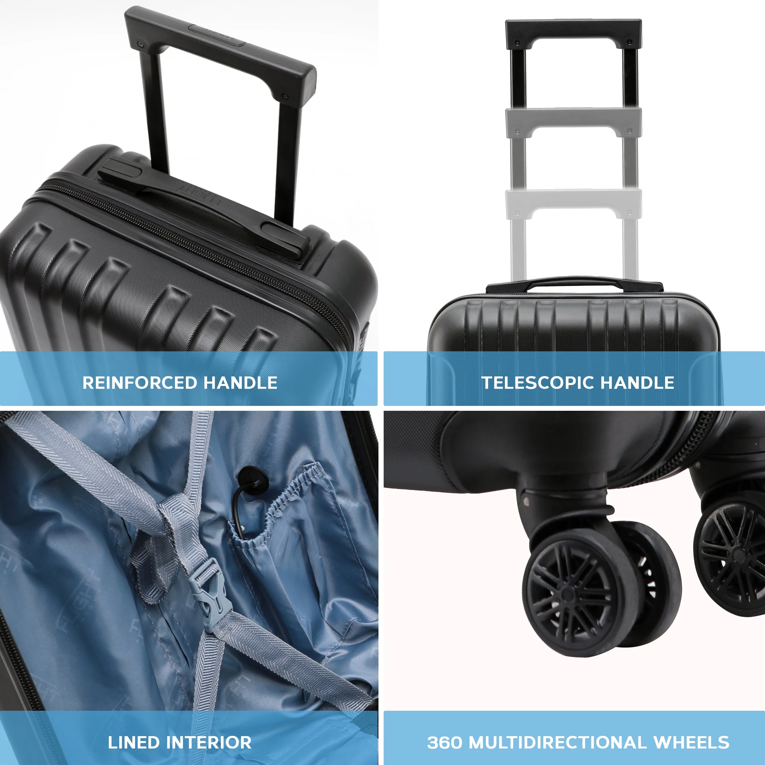 Set of 2 Lightweight Carry On Suitcase TSA USB Port 8 Wheels easyJet Approved