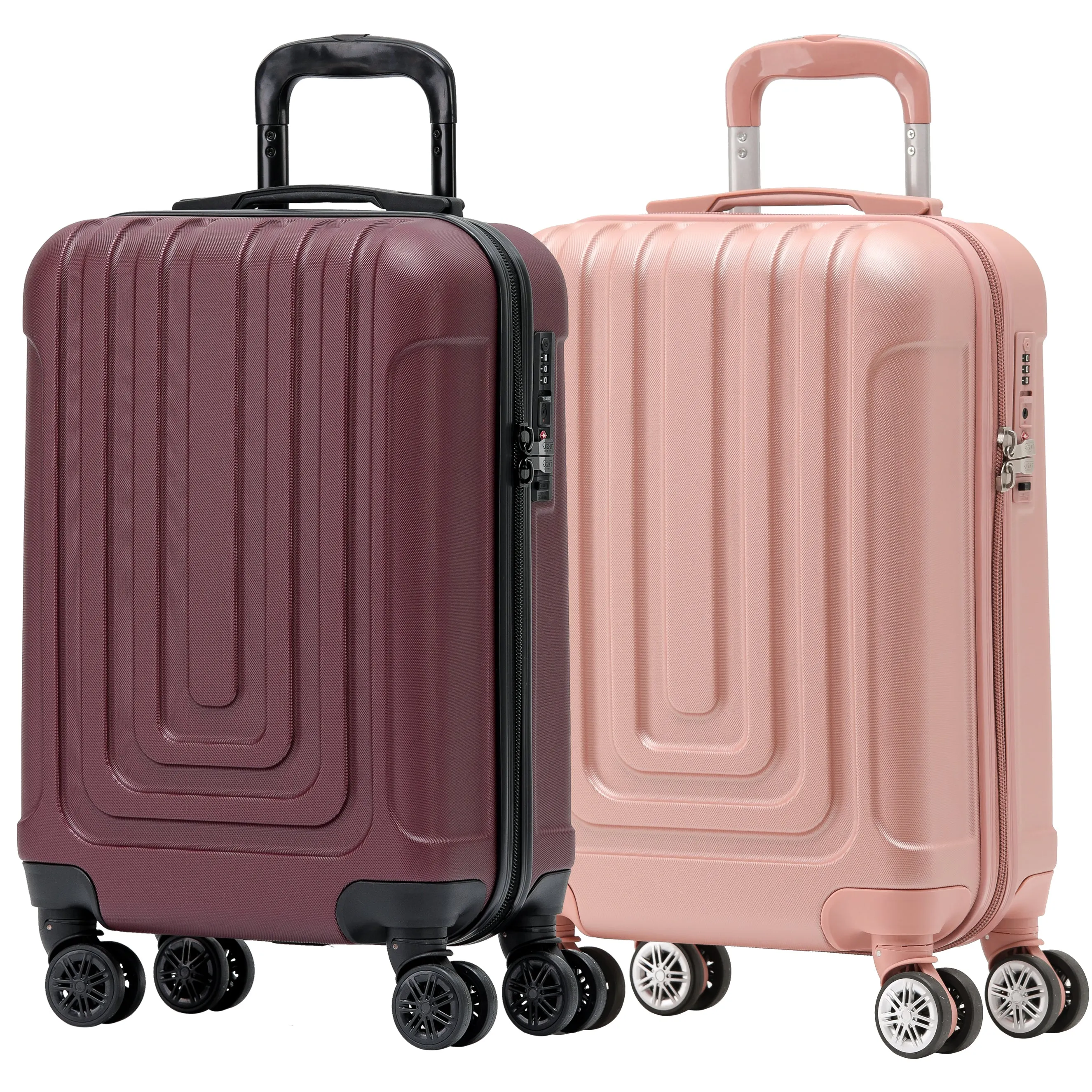 Set of 2 Lightweight Carry On Suitcase TSA USB Port 8 Wheels easyJet Approved