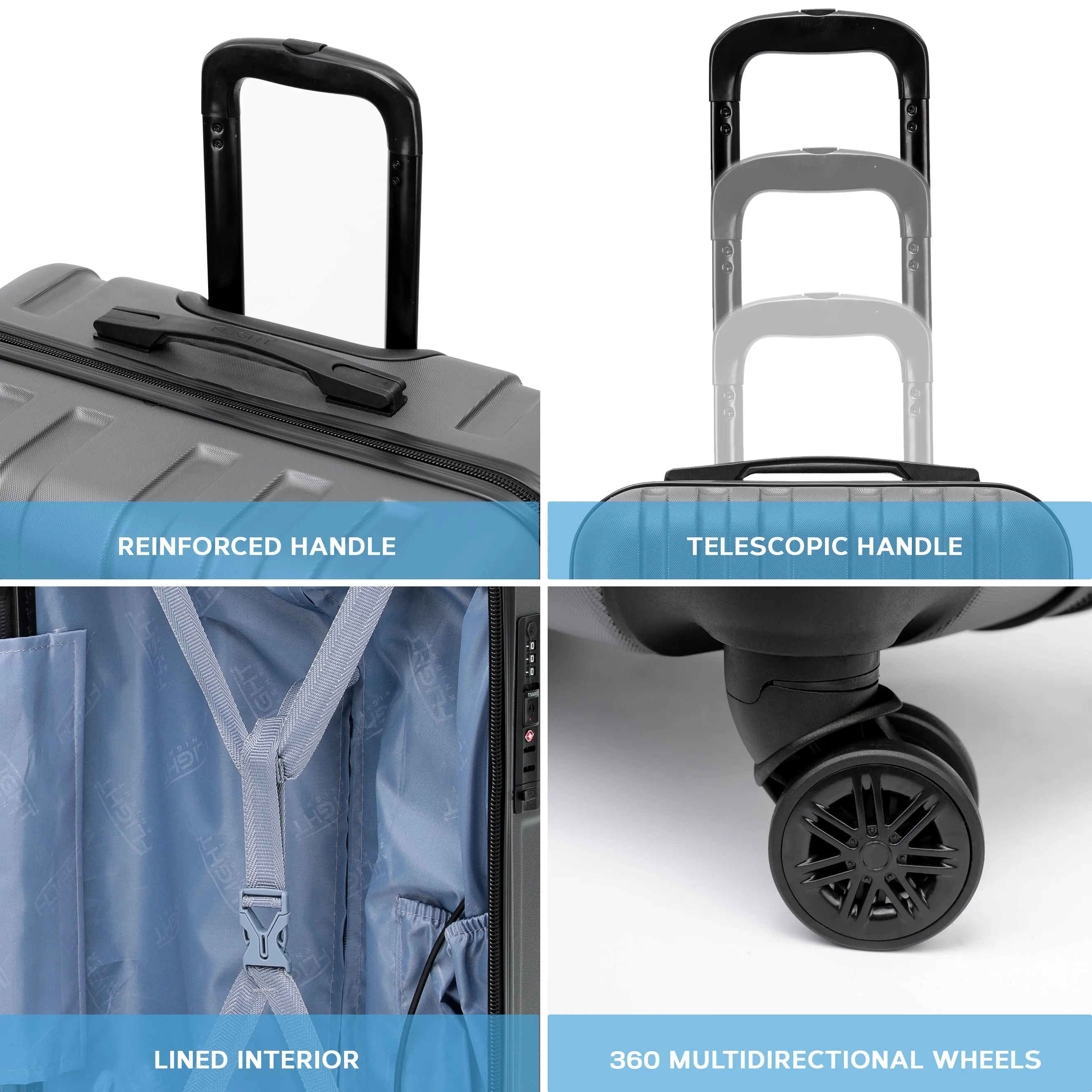 Set of 2 Lightweight Carry On Suitcase TSA USB Port 8 Wheels easyJet Approved