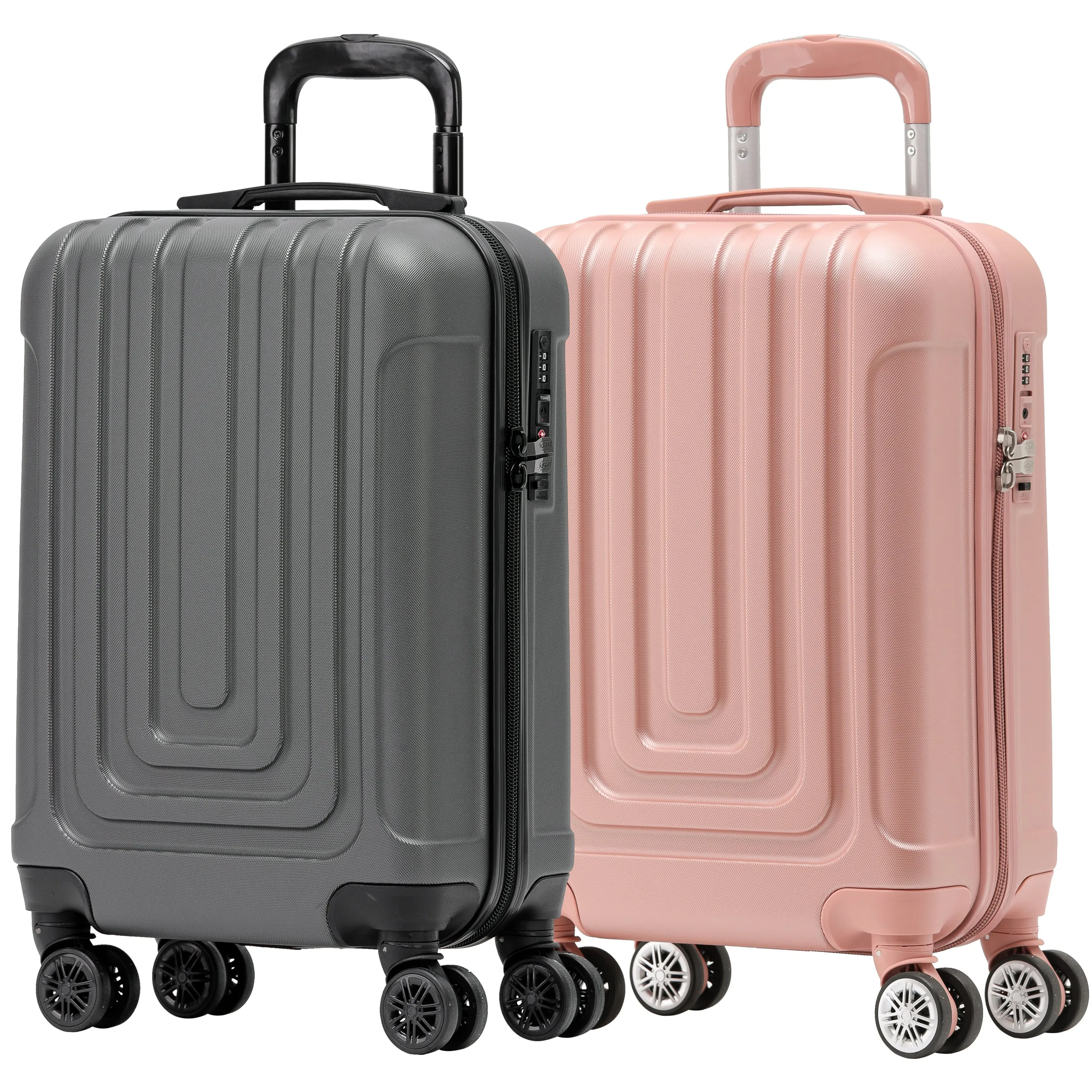 Set of 2 Lightweight Carry On Suitcase TSA USB Port 8 Wheels easyJet Approved