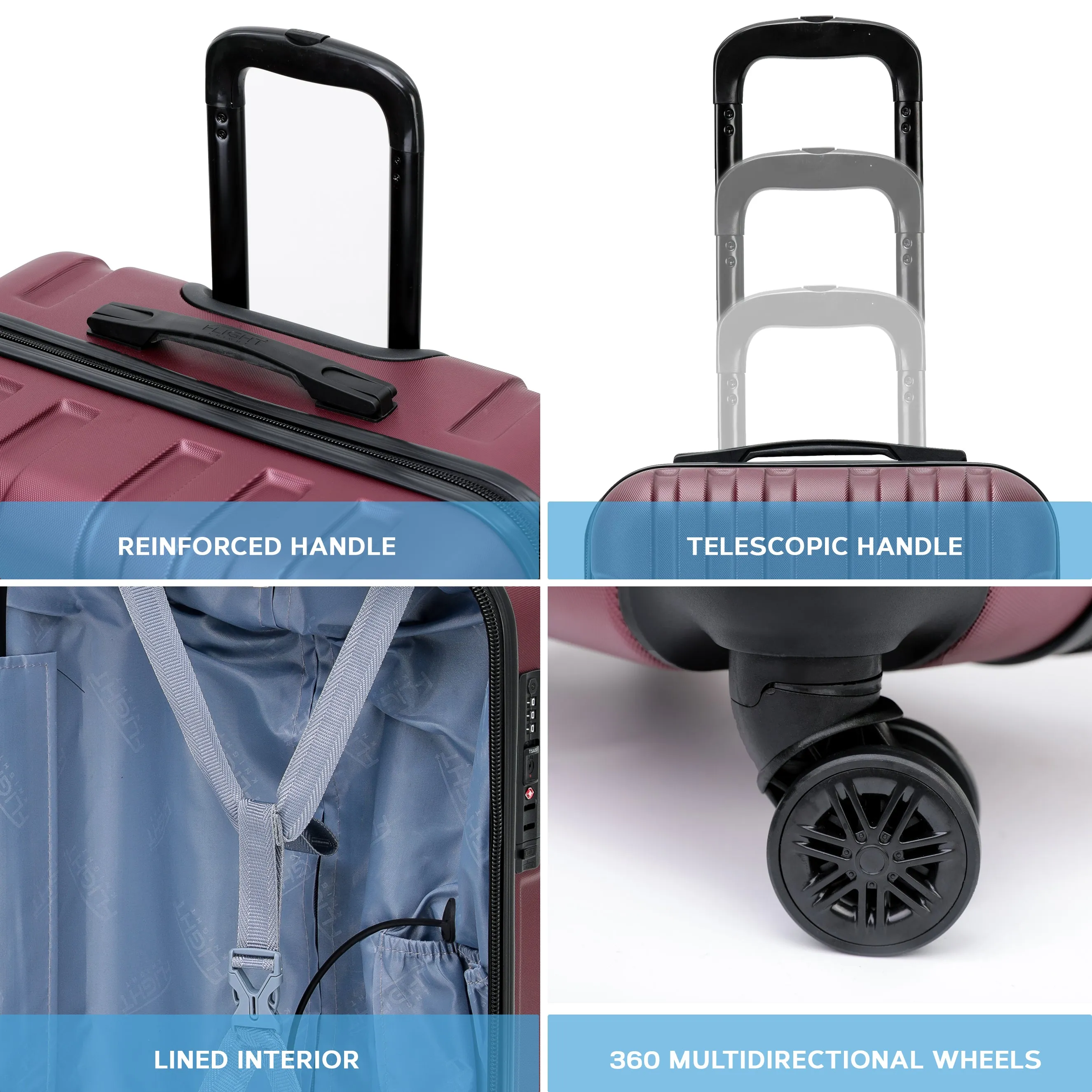Set of 2 Lightweight Carry On Suitcase TSA USB Port 8 Wheels easyJet Approved