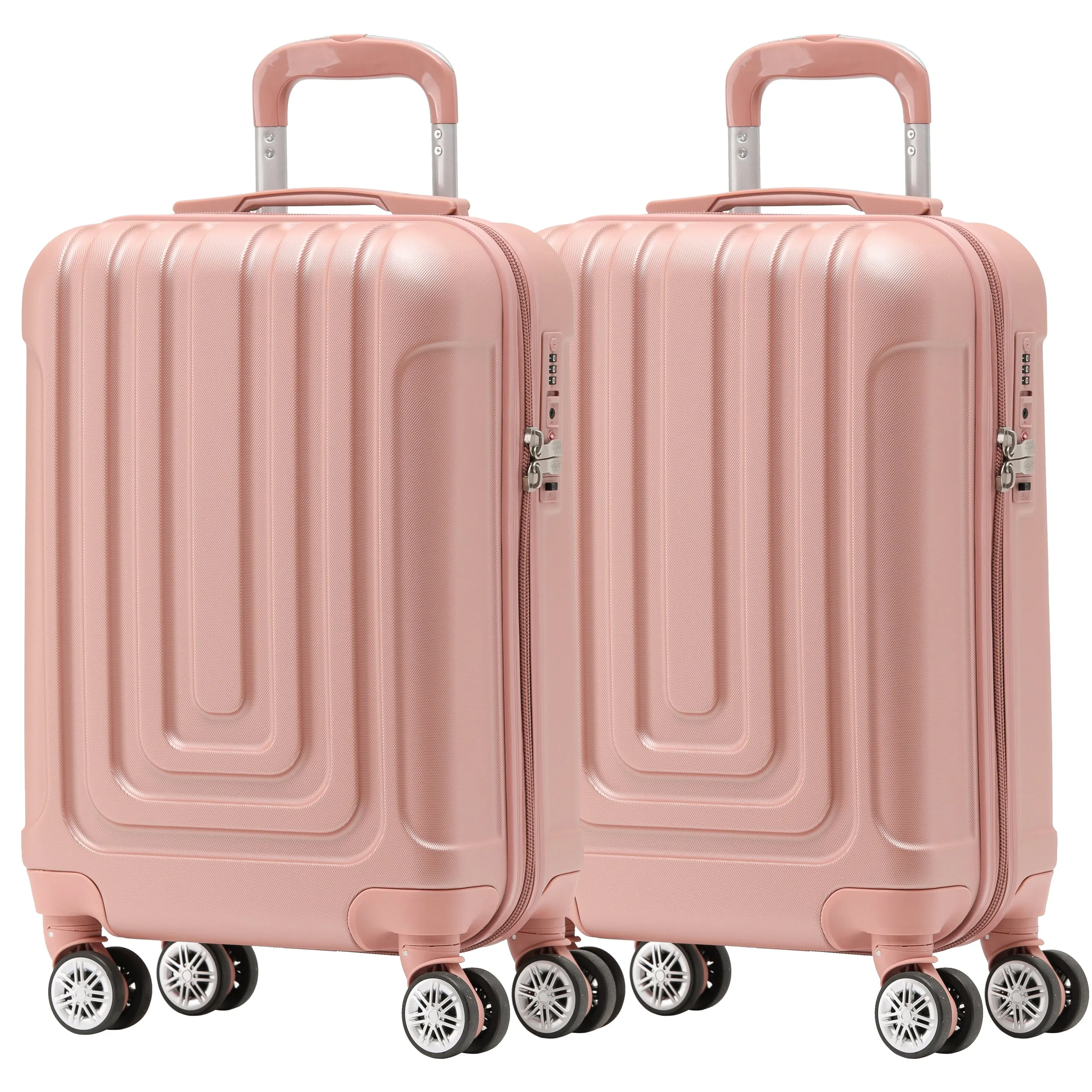 Set of 2 Lightweight Carry On Suitcase TSA USB Port 8 Wheels easyJet Approved