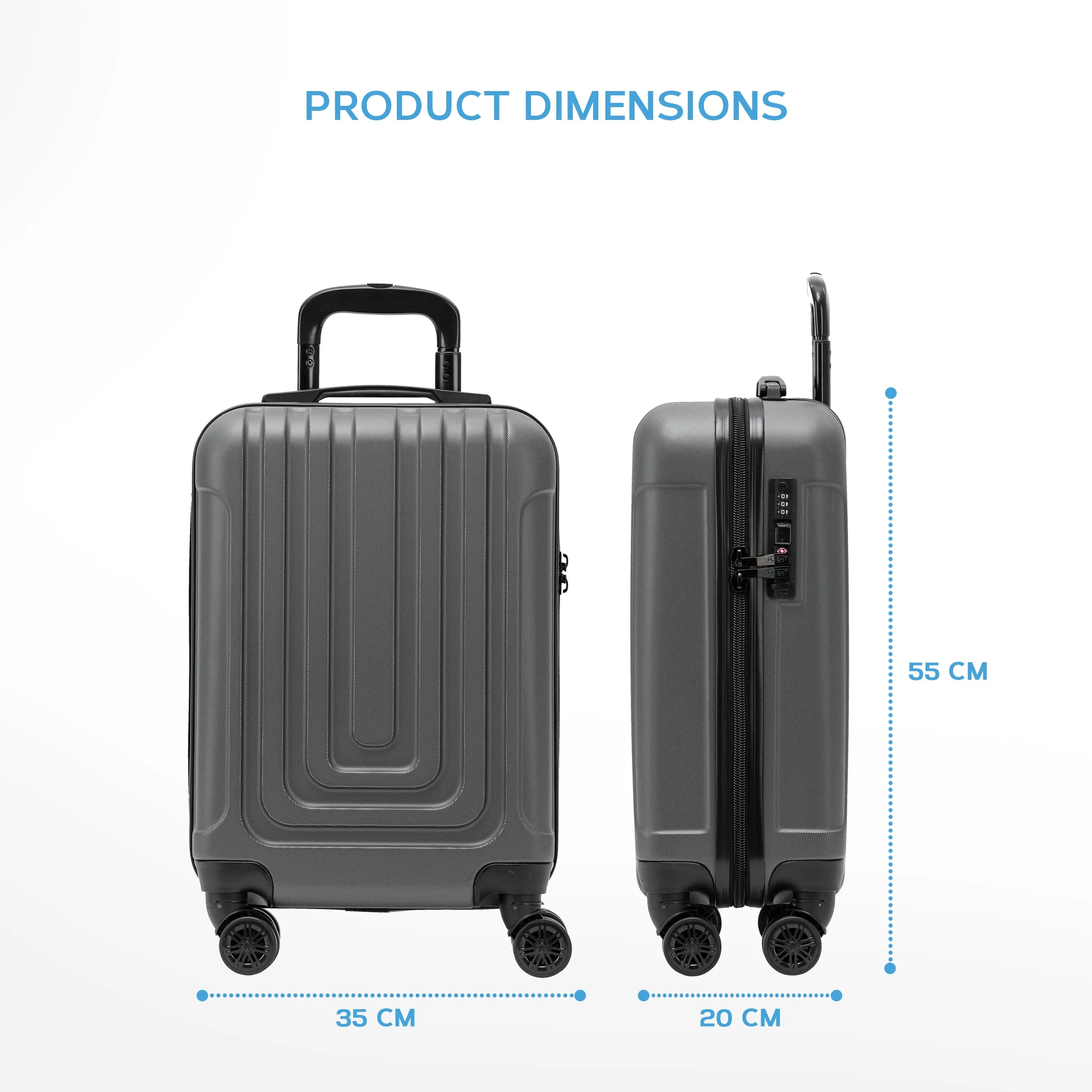 Set of 2 Lightweight Carry On Suitcase TSA USB Port 8 Wheels easyJet Approved