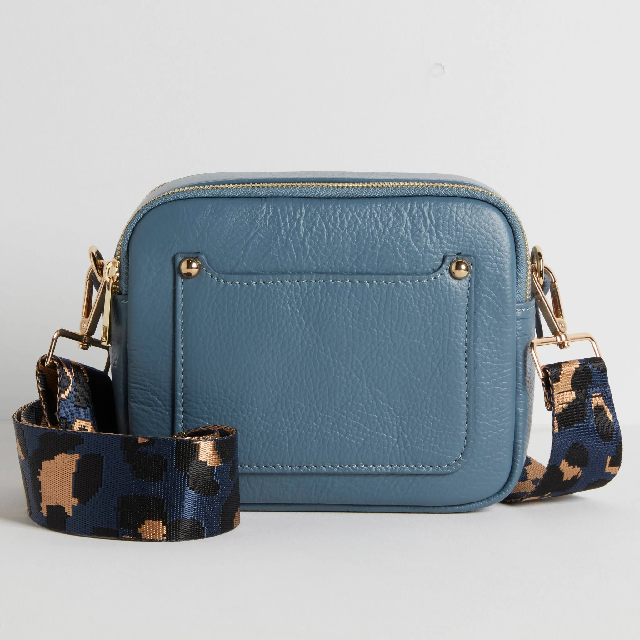 Sienna Crossbody Bag in Denim Blue with Dark Leopard Strap