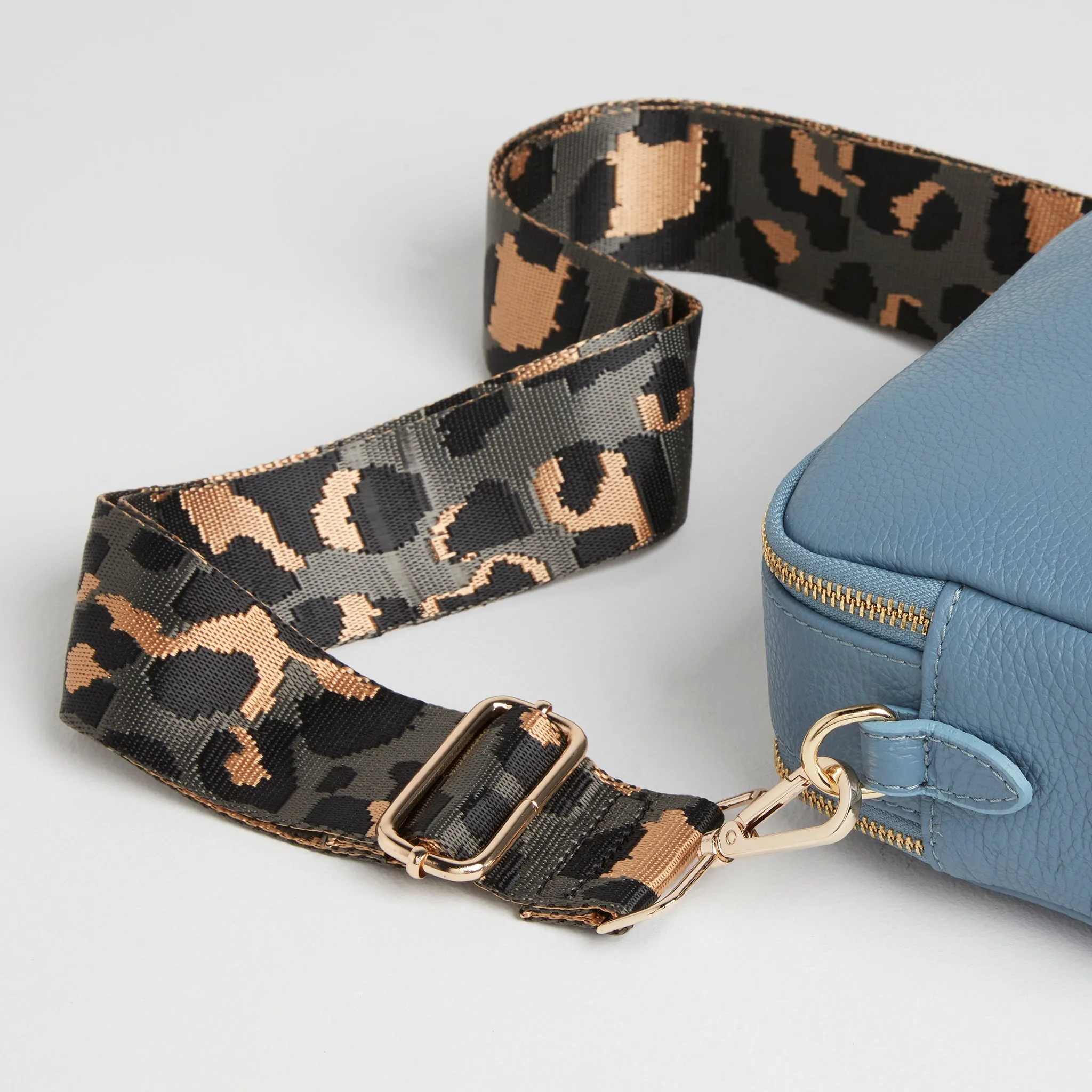 Sienna Crossbody Bag in Denim Blue with Dark Leopard Strap