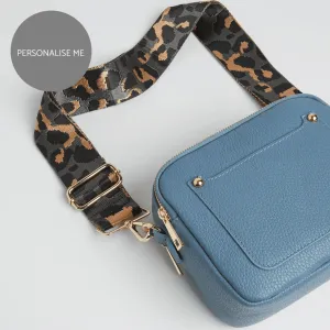 Sienna Crossbody Bag in Denim Blue with Dark Leopard Strap