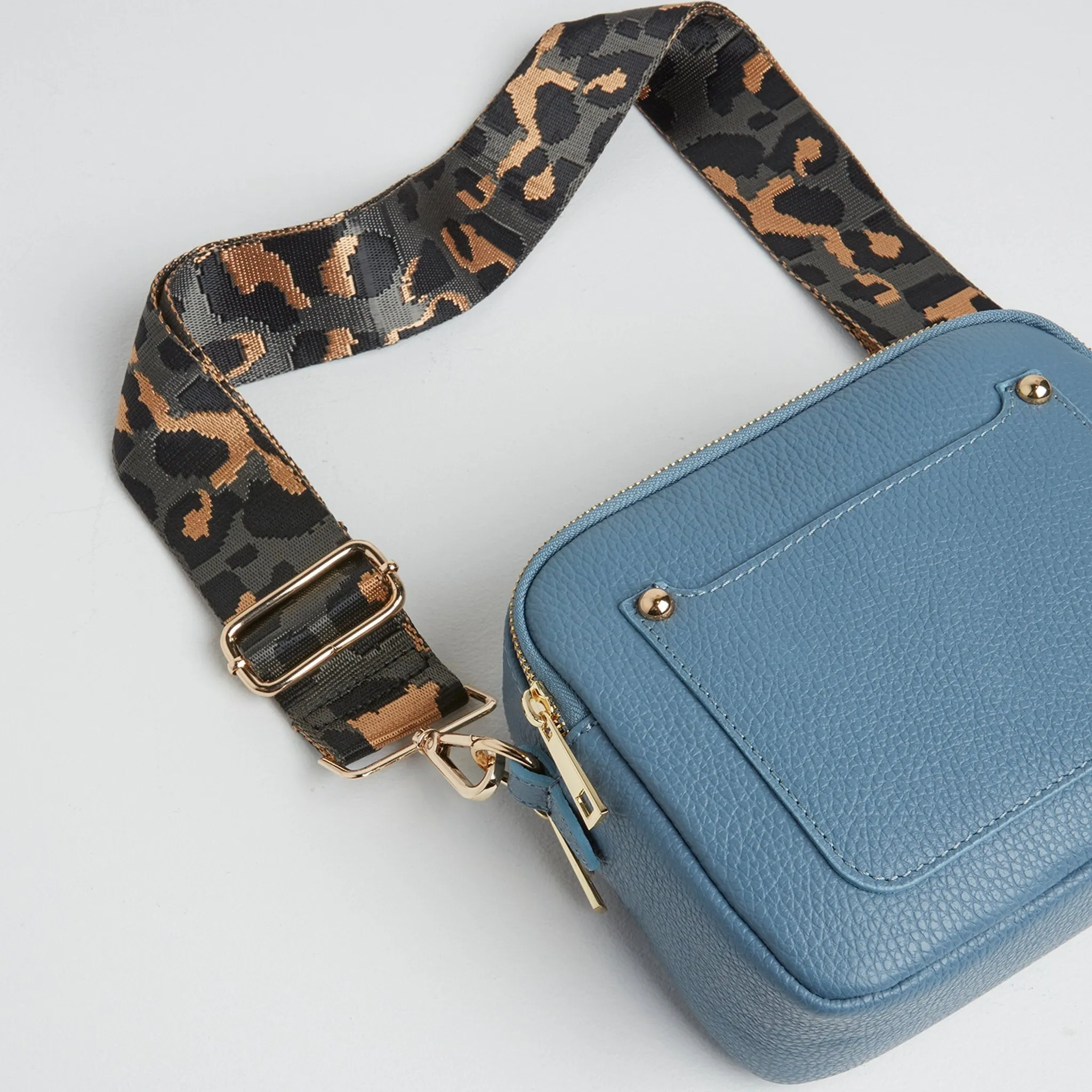 Sienna Crossbody Bag in Denim Blue with Dark Leopard Strap