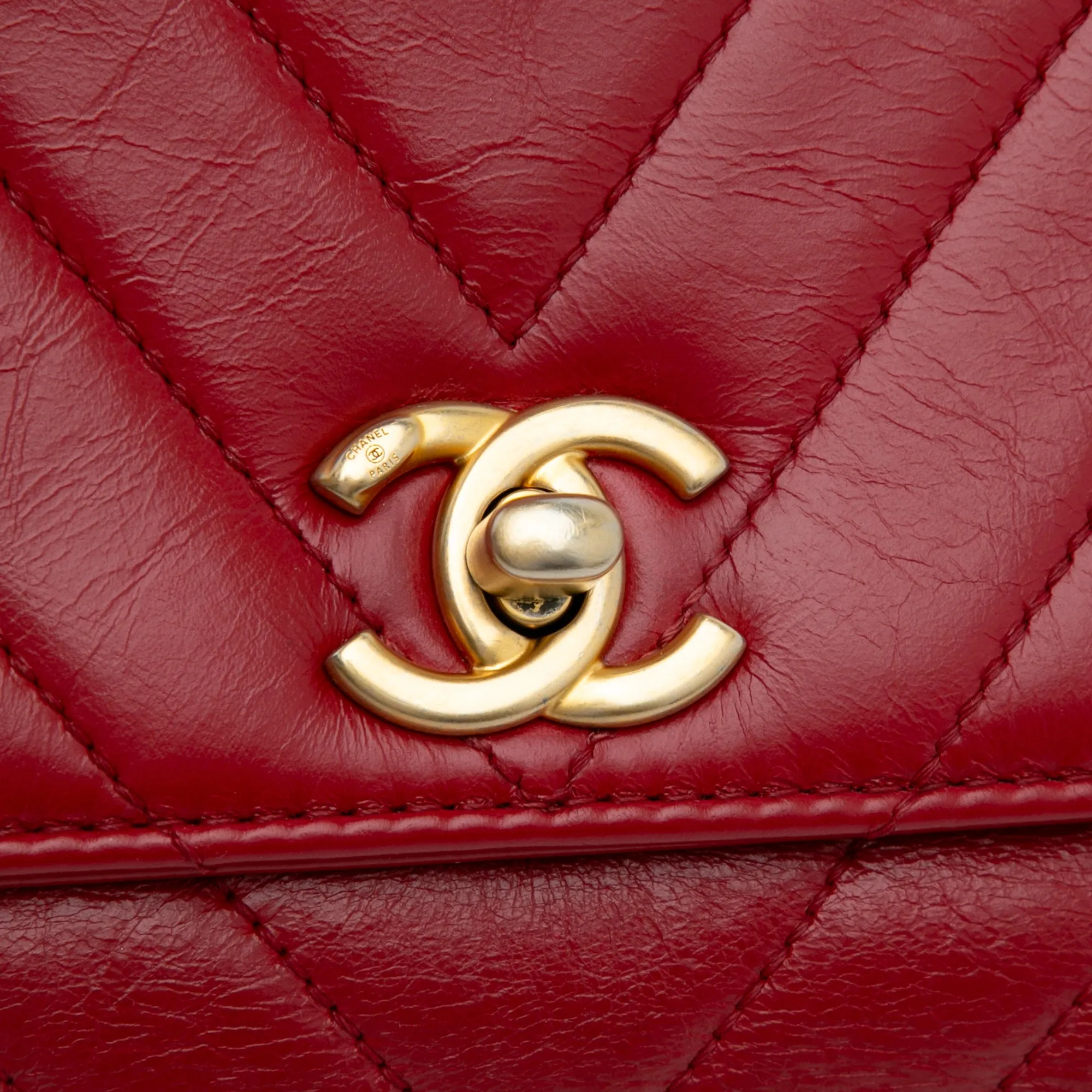 Small Lambskin Chevron Coco Top Handle Bag