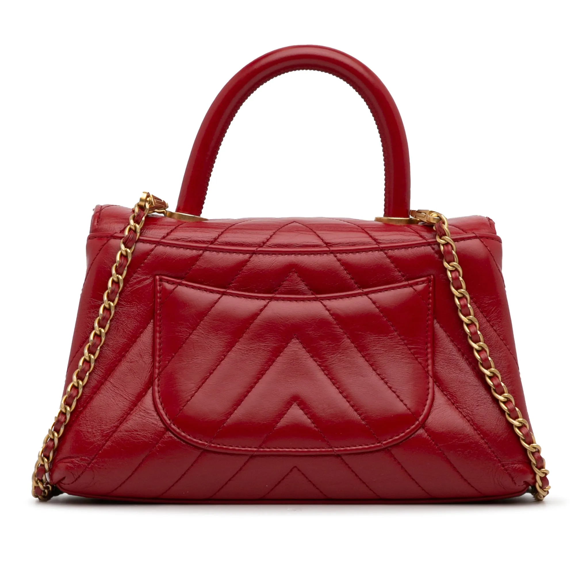 Small Lambskin Chevron Coco Top Handle Bag