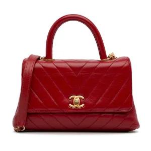 Small Lambskin Chevron Coco Top Handle Bag