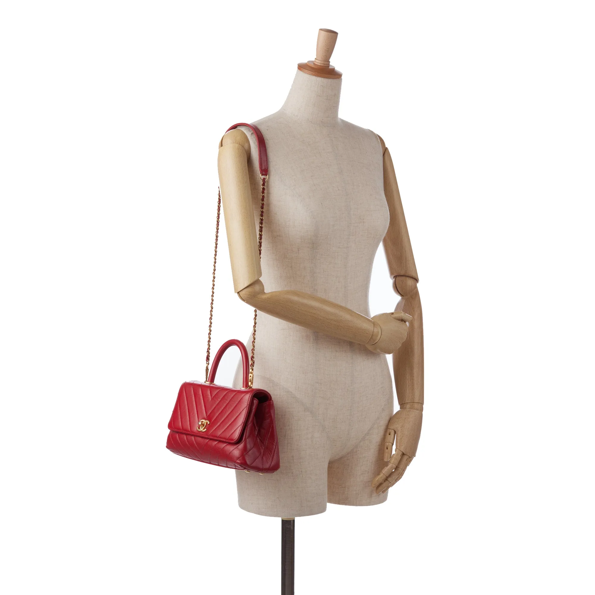 Small Lambskin Chevron Coco Top Handle Bag