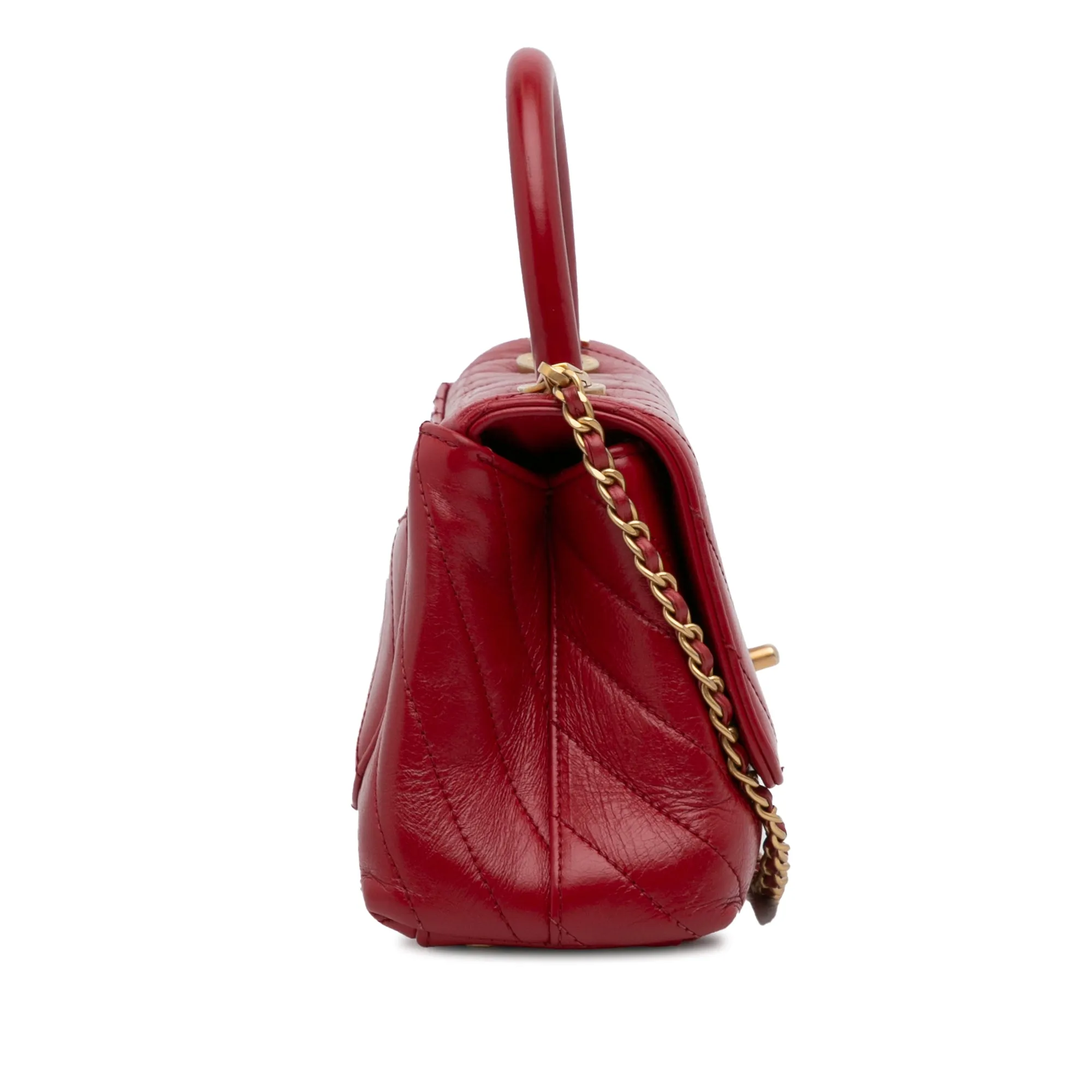Small Lambskin Chevron Coco Top Handle Bag
