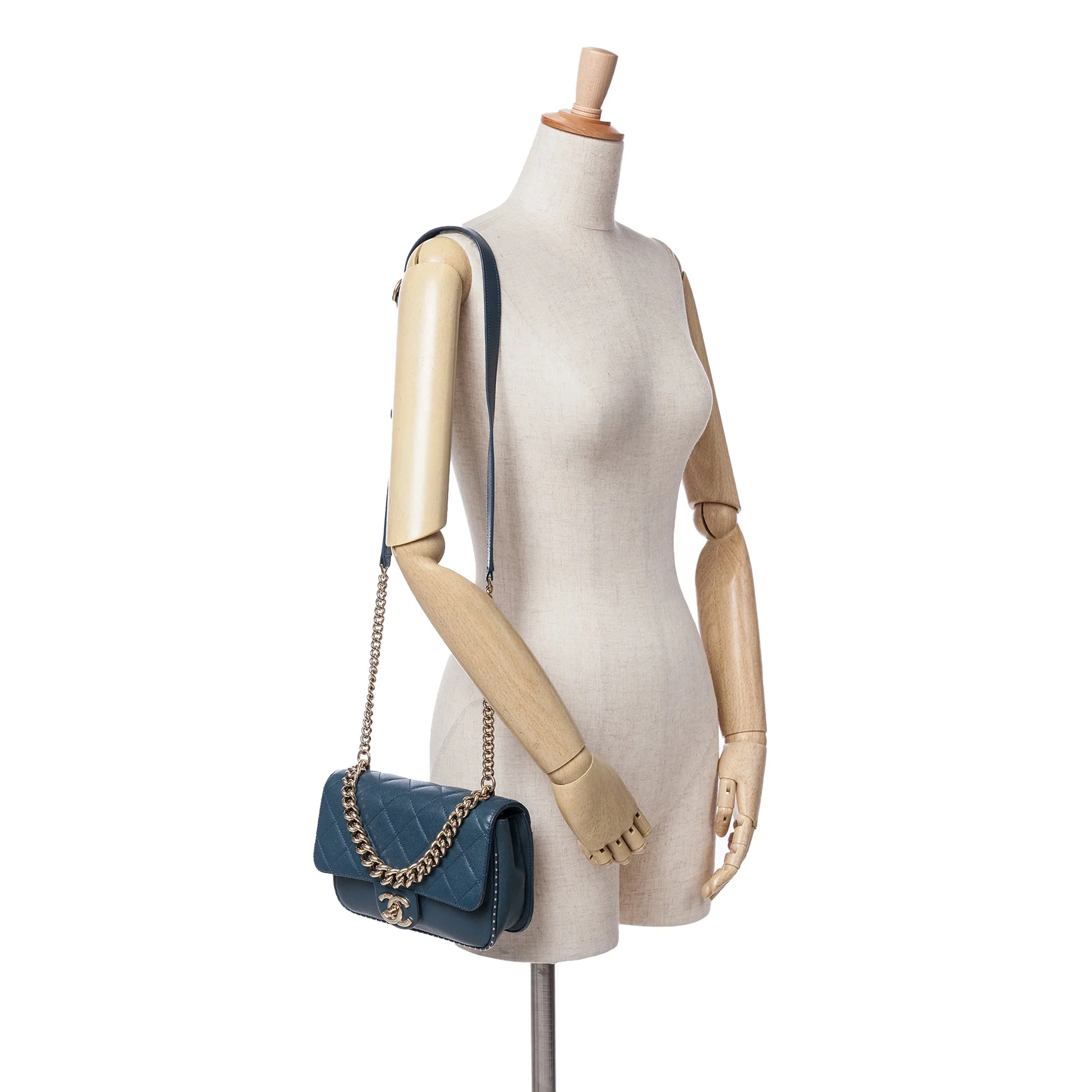 Small Quilted Caviar Studded Chain Handle Flap