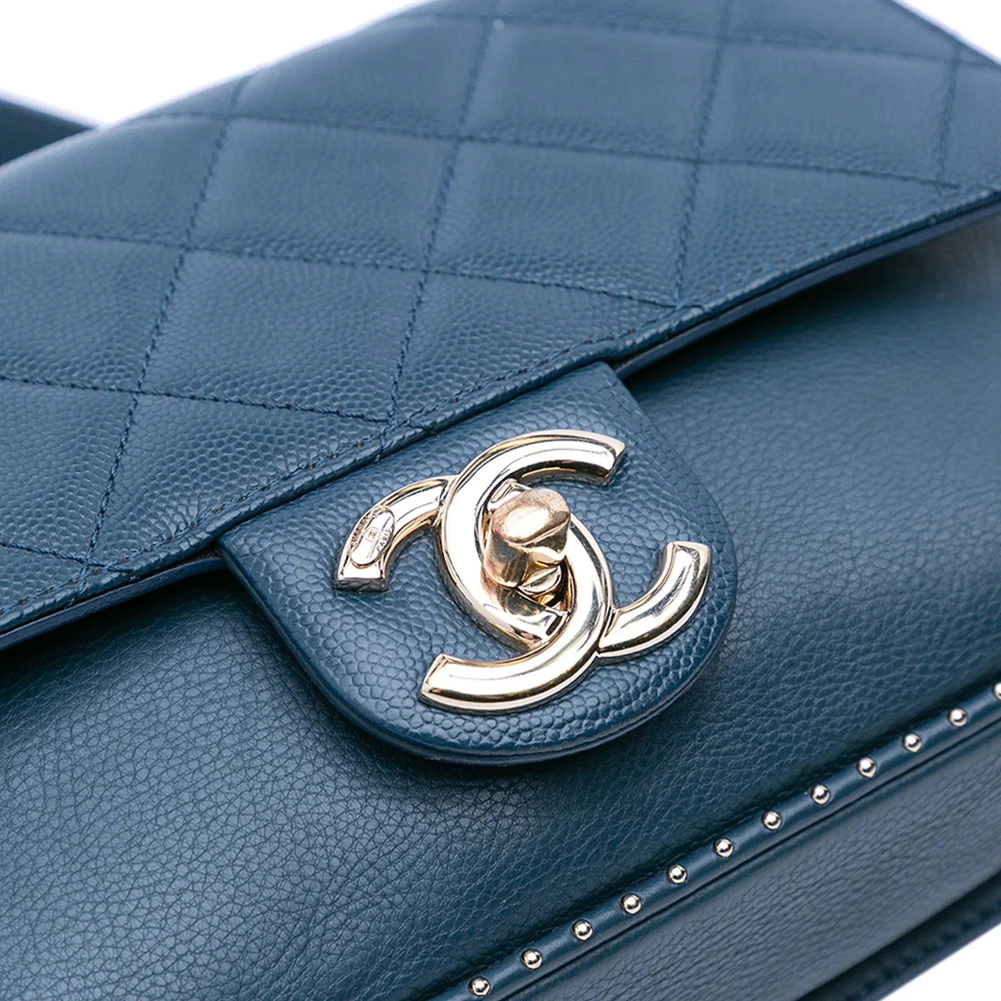 Small Quilted Caviar Studded Chain Handle Flap