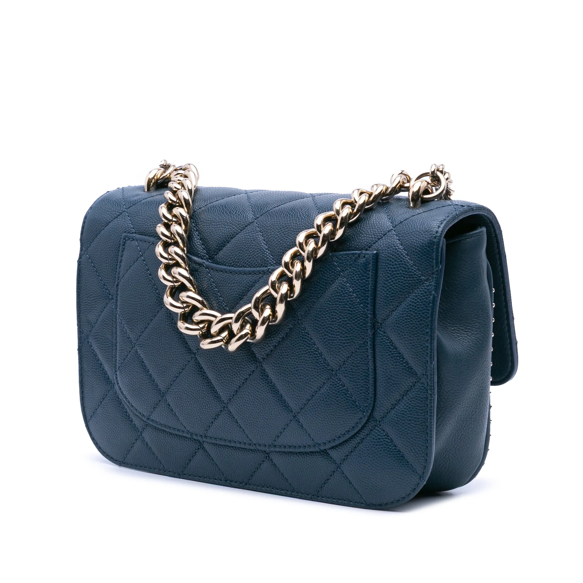 Small Quilted Caviar Studded Chain Handle Flap